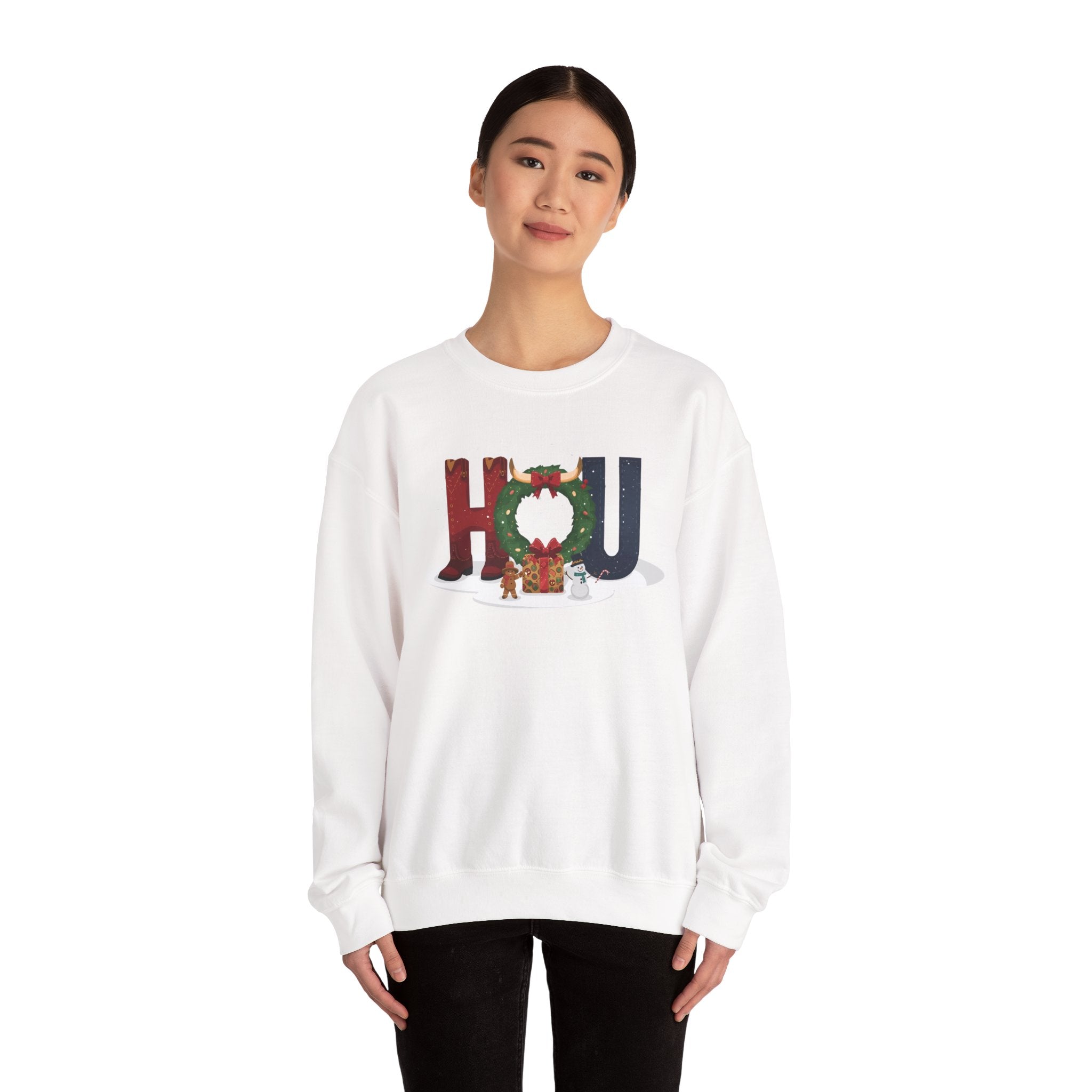 HOU Christmas Sweatshirt – Festive Holiday Letter Art Tee | Christmas Gift | Gildan 18000