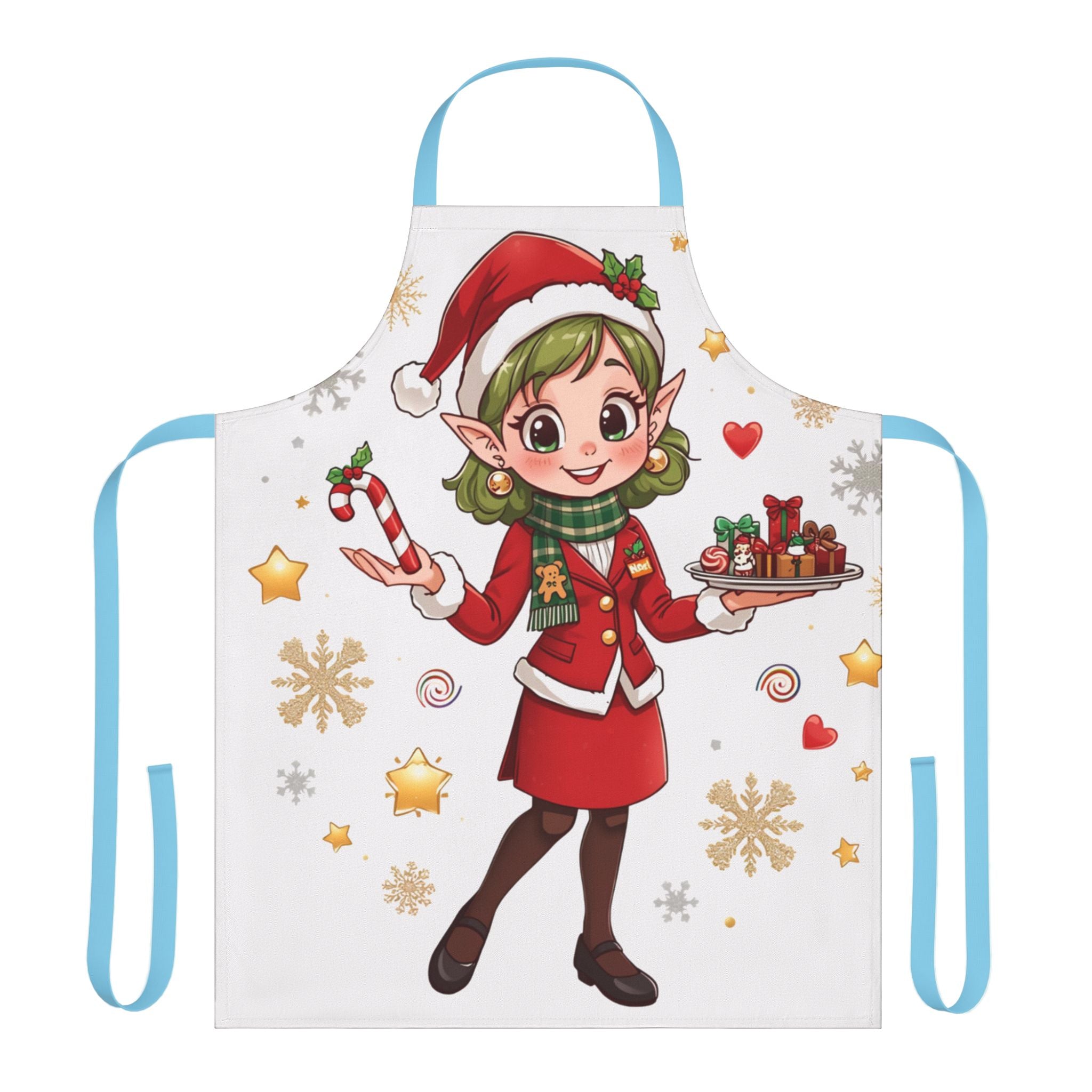 Christmas Elf Apron – Cute Holiday Baking Chef Apron with Candy Cane & Treats