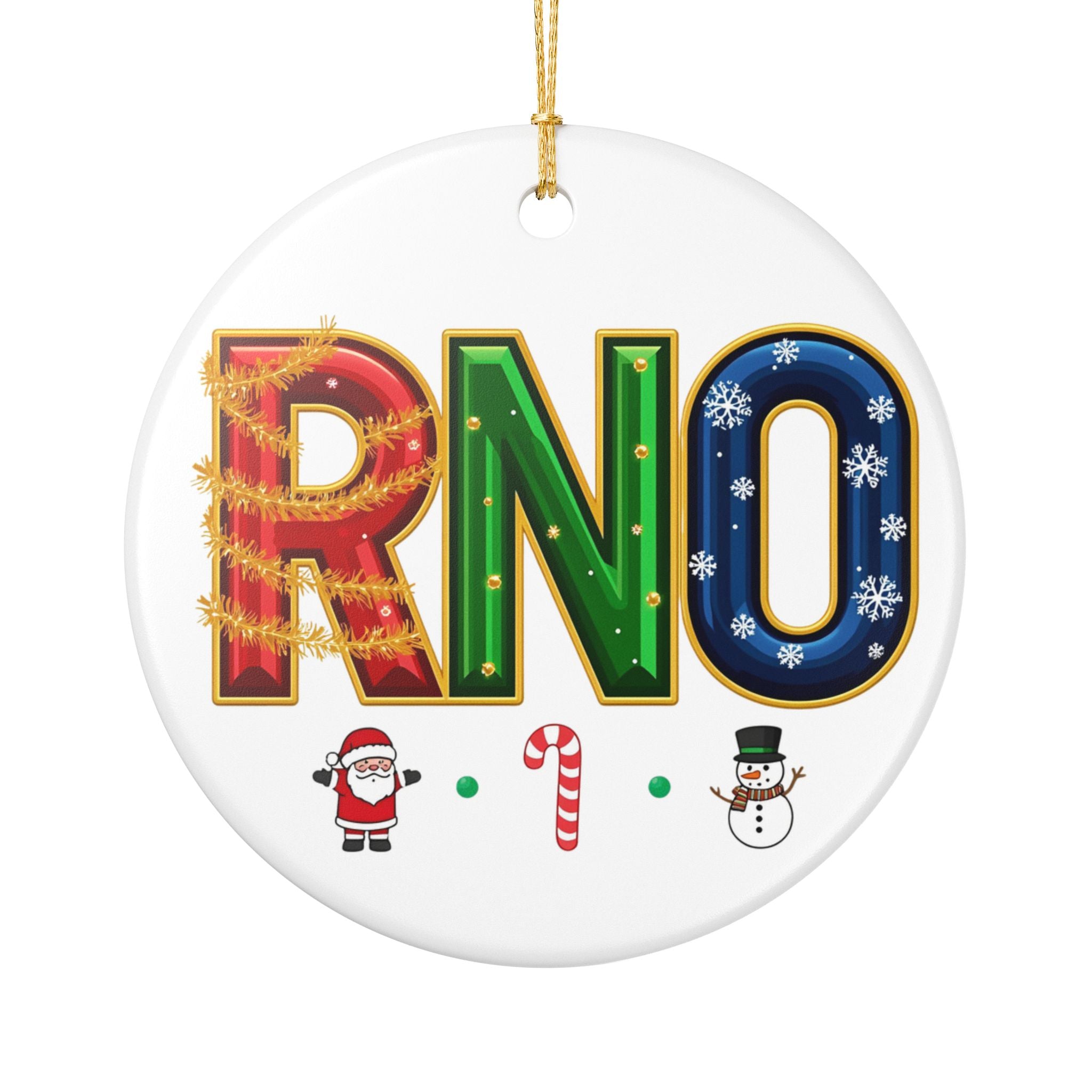 RNO Christmas Ornament – Festive Holiday Airport Art | Holiday Travel Gift | Ceramic Ornament