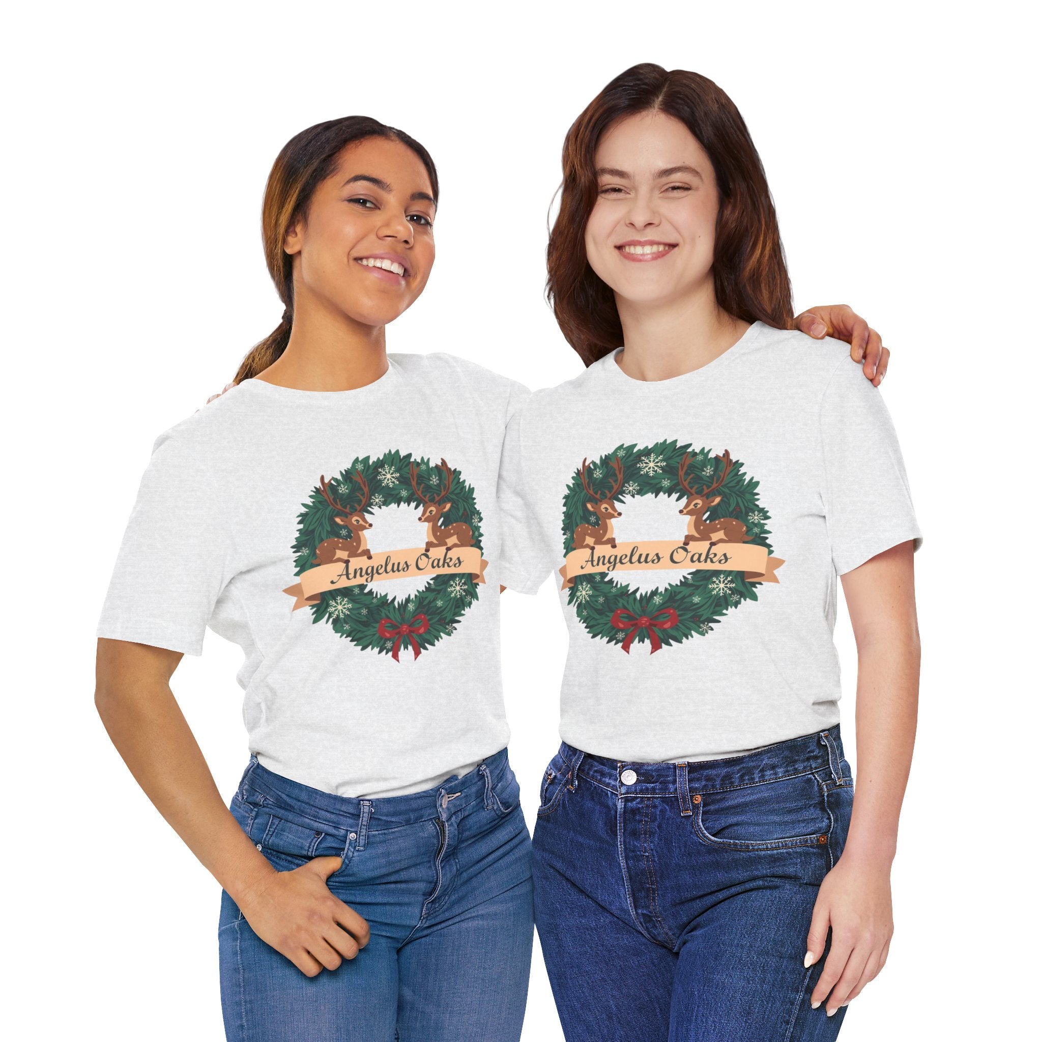 Angelus Oaks Christmas Shirt – Deer Wreath Holiday Tee | Mountain Town Christmas Shirt | Bella Canvas 3001