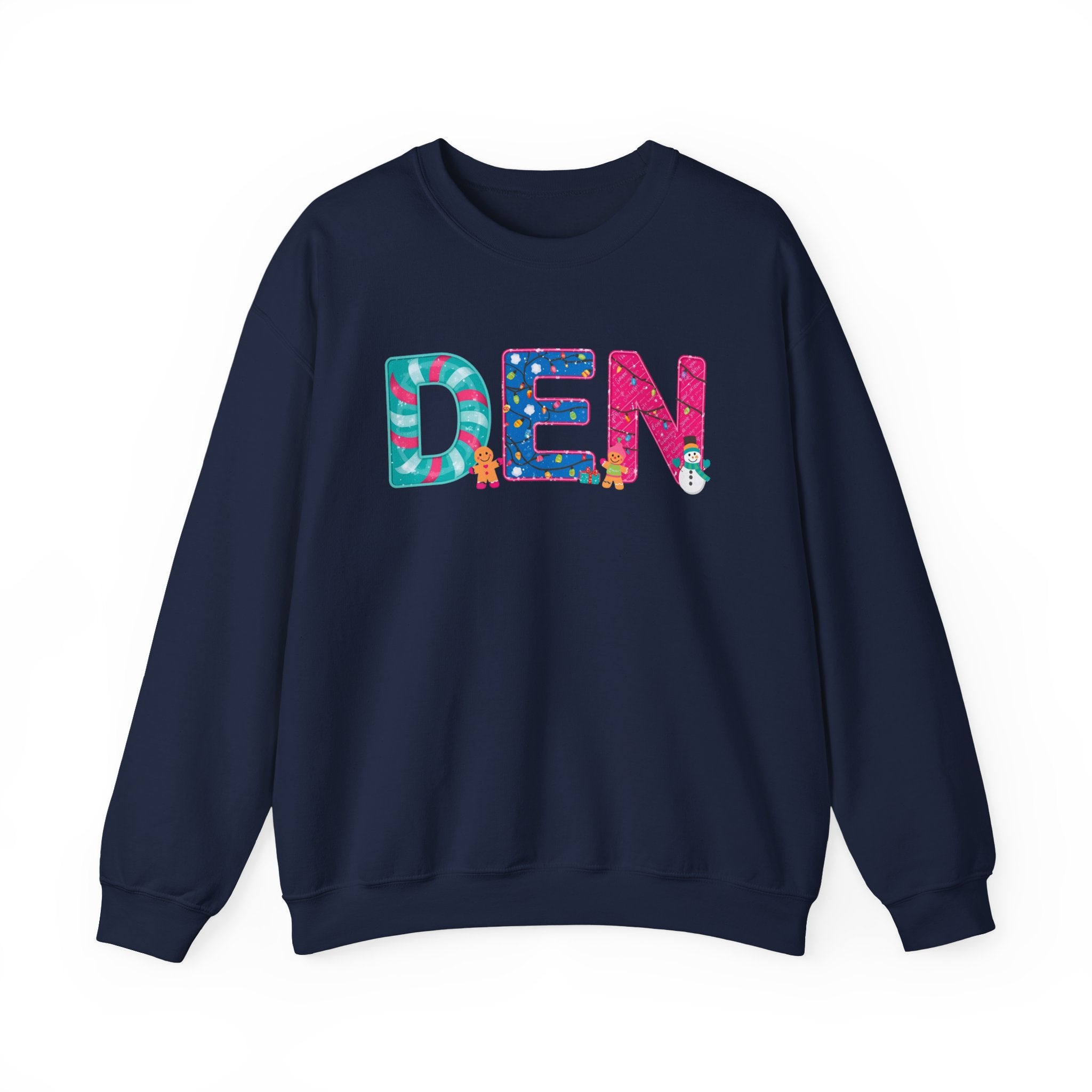 DEN Christmas Sweatshirt – Festive Holiday Letter Art Tee | Christmas Gift | Gildan 18000