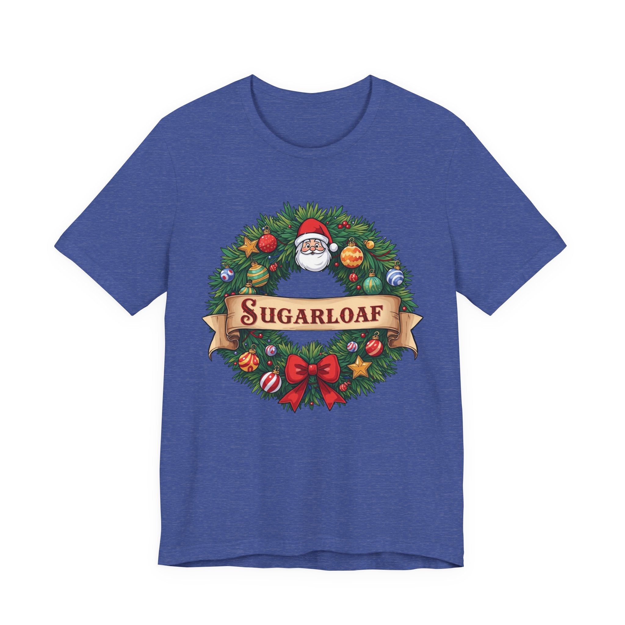 Sugarloaf Christmas Shirt – Festive Santa Wreath & Ornaments Tee | Mountain Town Christmas Gift | Bella Canvas 3001