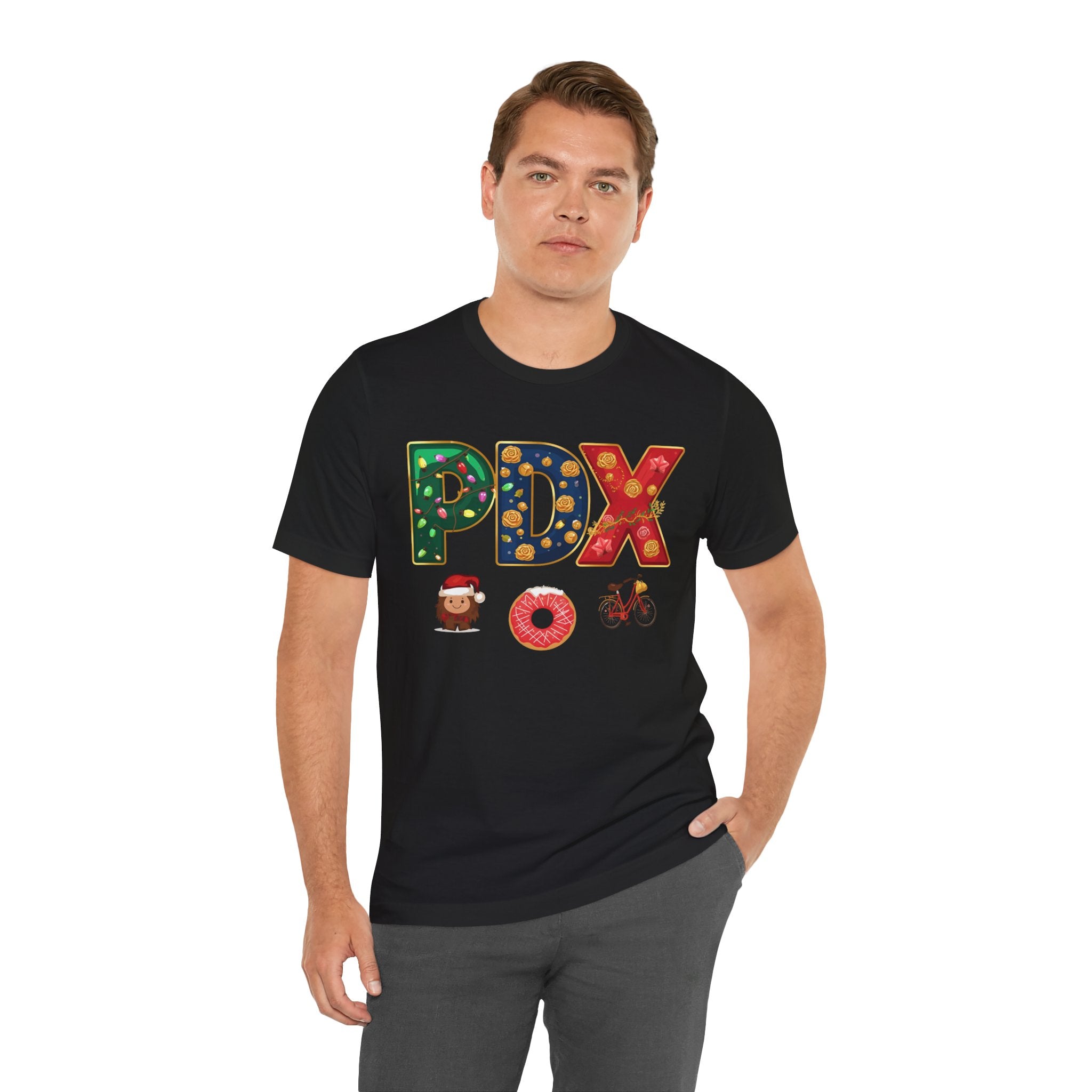PDX Christmas Shirt – Portland Holiday Airport Code Tee | Festive Oregon Gift | Bella Canvas 3001