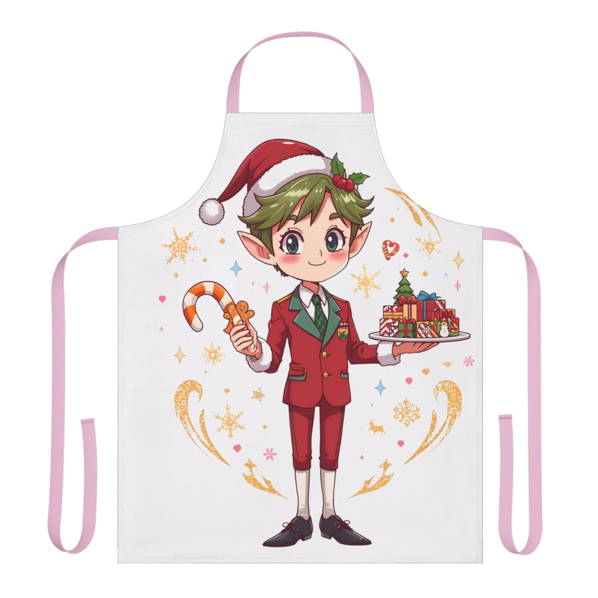 Christmas Elf Apron – Cute Holiday Baking Chef with Candy Cane & Gingerbread