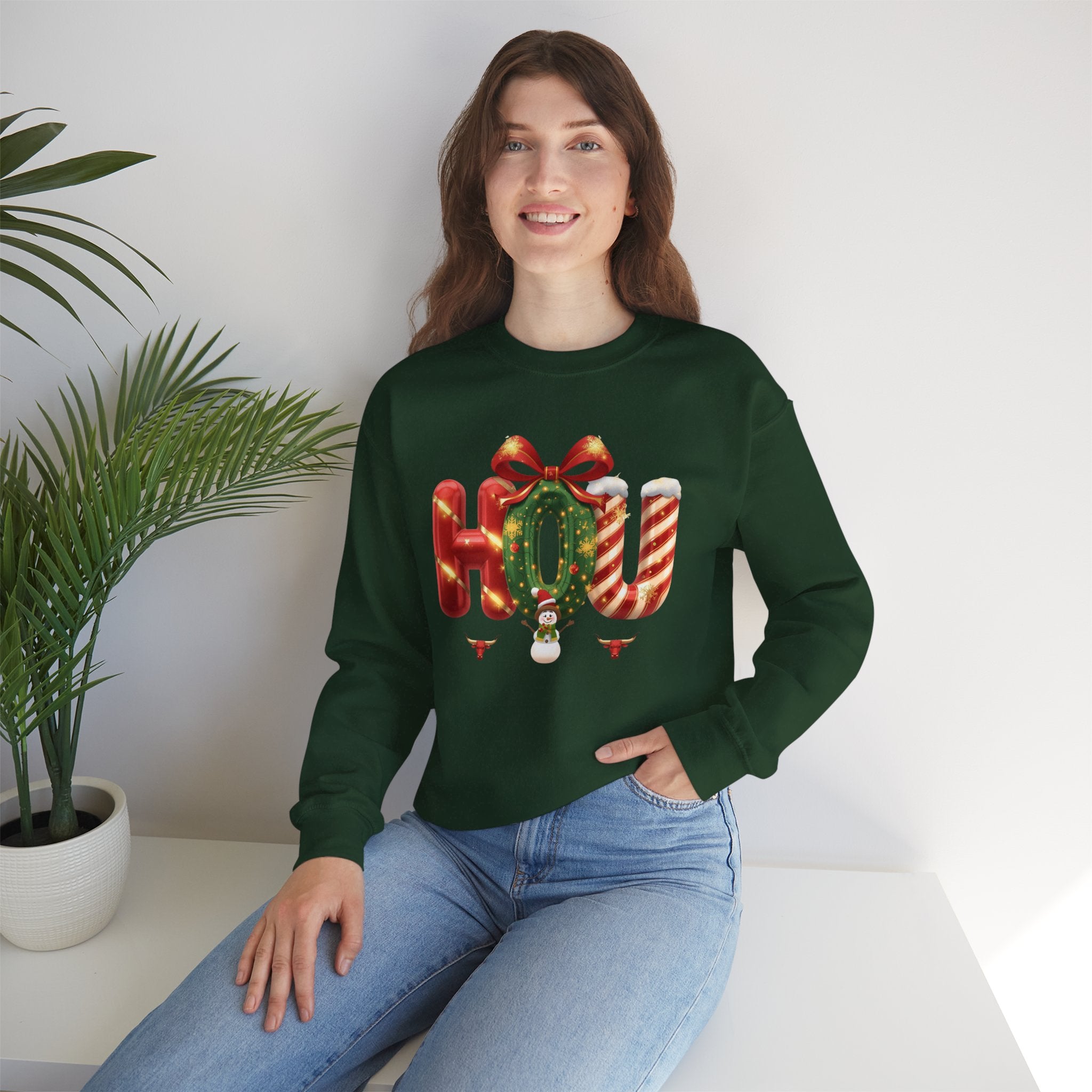 HOU Christmas Sweatshirt – Festive Holiday Letter Art Tee | Christmas Gift | Gildan 18000