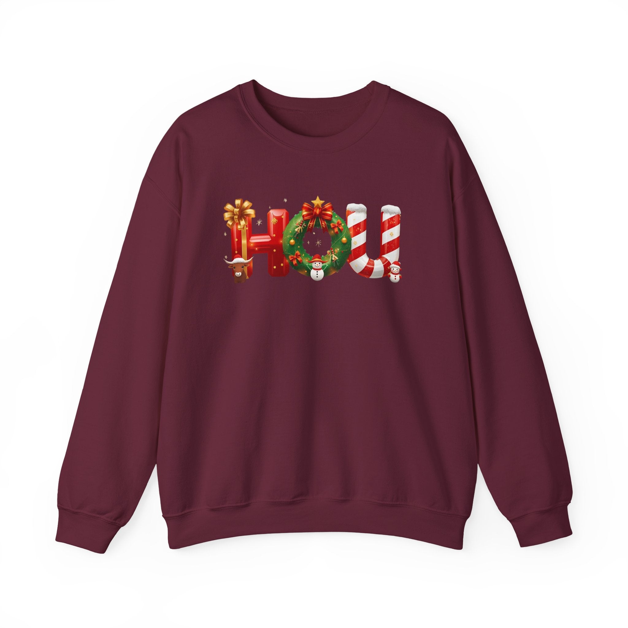 HOU Christmas Sweatshirt – Festive Holiday Letter Art Tee | Christmas Gift | Gildan 18000