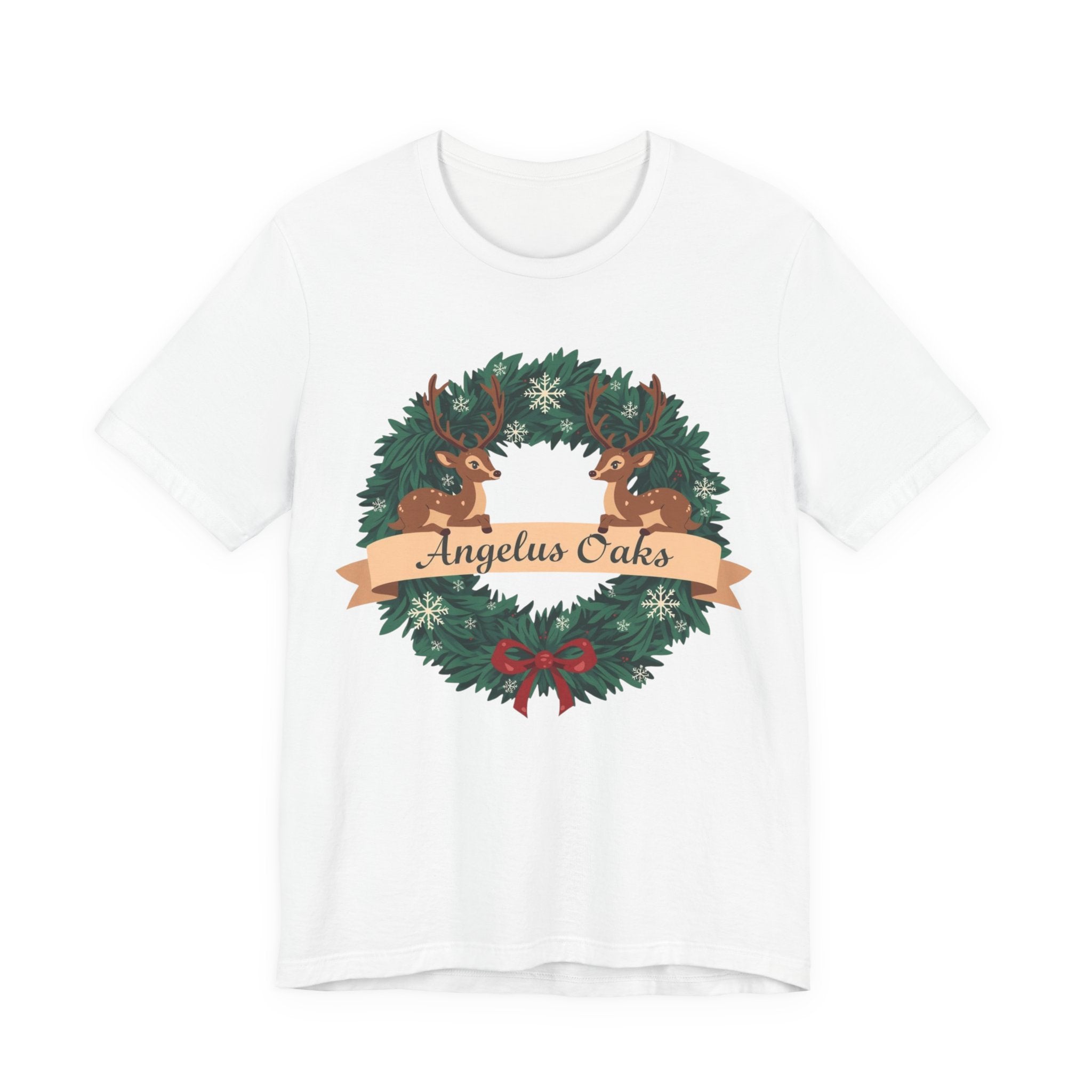 Angelus Oaks Christmas Shirt – Deer Wreath Holiday Tee | Mountain Town Christmas Shirt | Bella Canvas 3001