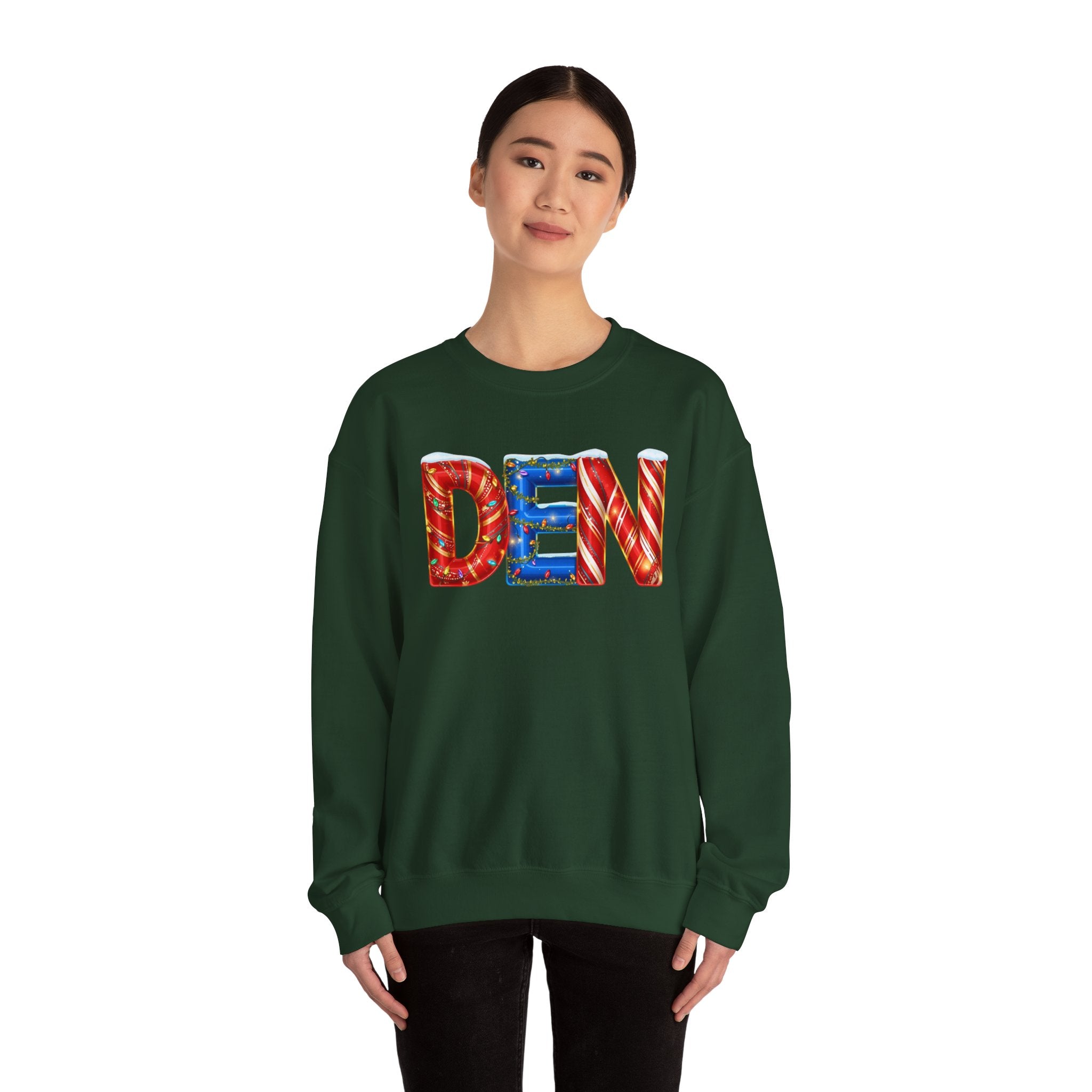 DEN Christmas Sweatshirt  – Festive Holiday Letter Art Tee | Christmas Gift | Gildan 18000