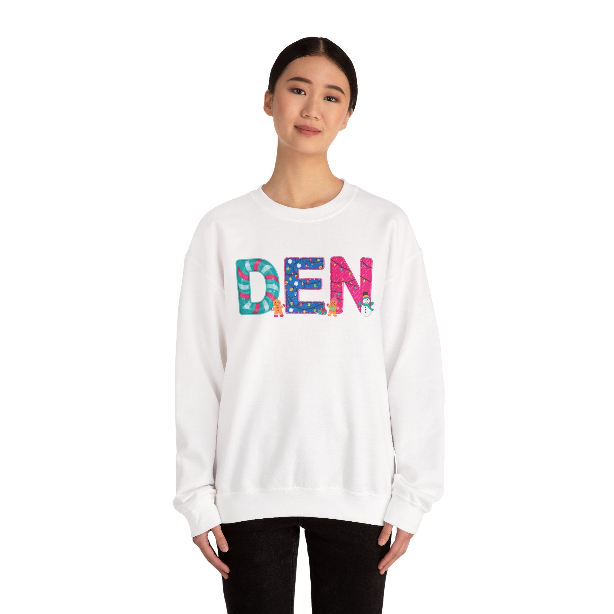 DEN Christmas Sweatshirt – Festive Holiday Letter Art Tee | Christmas Gift | Gildan 18000