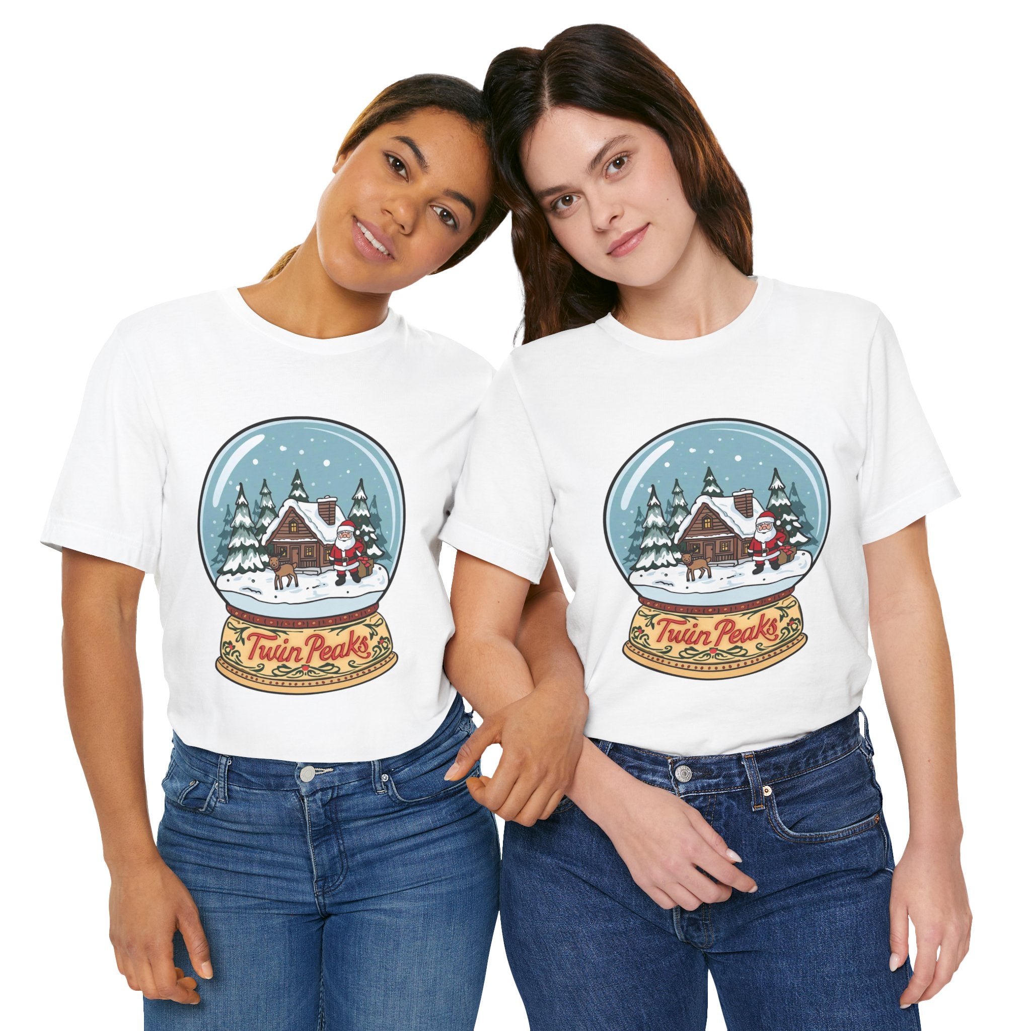 Twin Peaks Christmas Shirt – Snow Globe Santa & Cabin Scene Tee | Mountain Town Christmas Gift | Bella Canvas 3001
