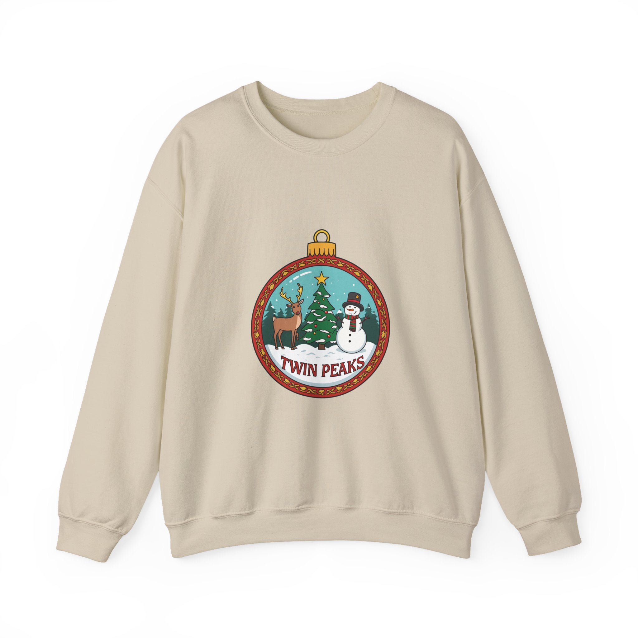 Twin Peaks Christmas Shirt – Snowman & Deer Ornament Scene Tee | Mountain Town Christmas Gift | Gildan 18000
