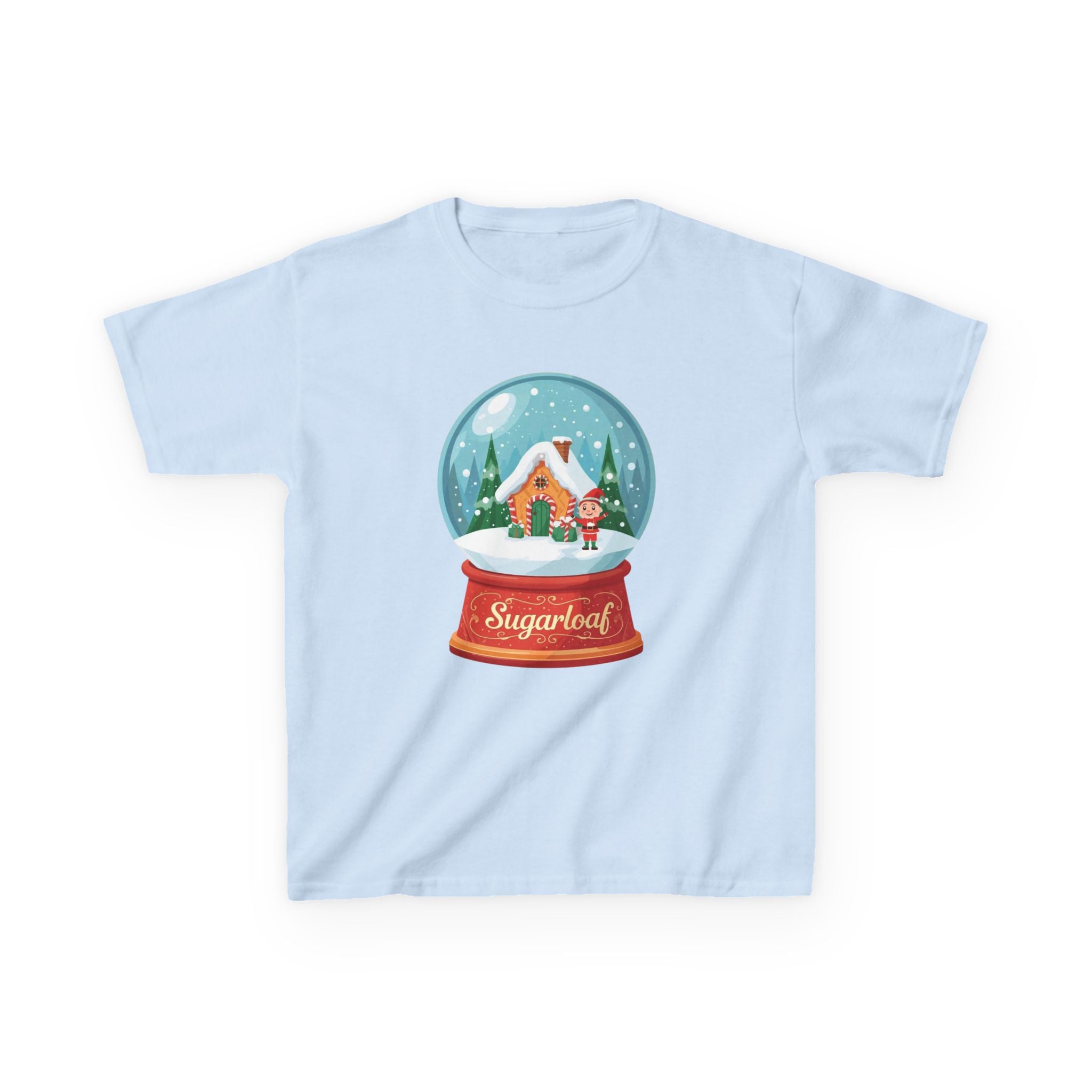 Sugarloaf Christmas Shirt – Snow Globe Elf & Candy Cottage Scene Tee | Mountain Town Christmas Gift | Gildan 5000B