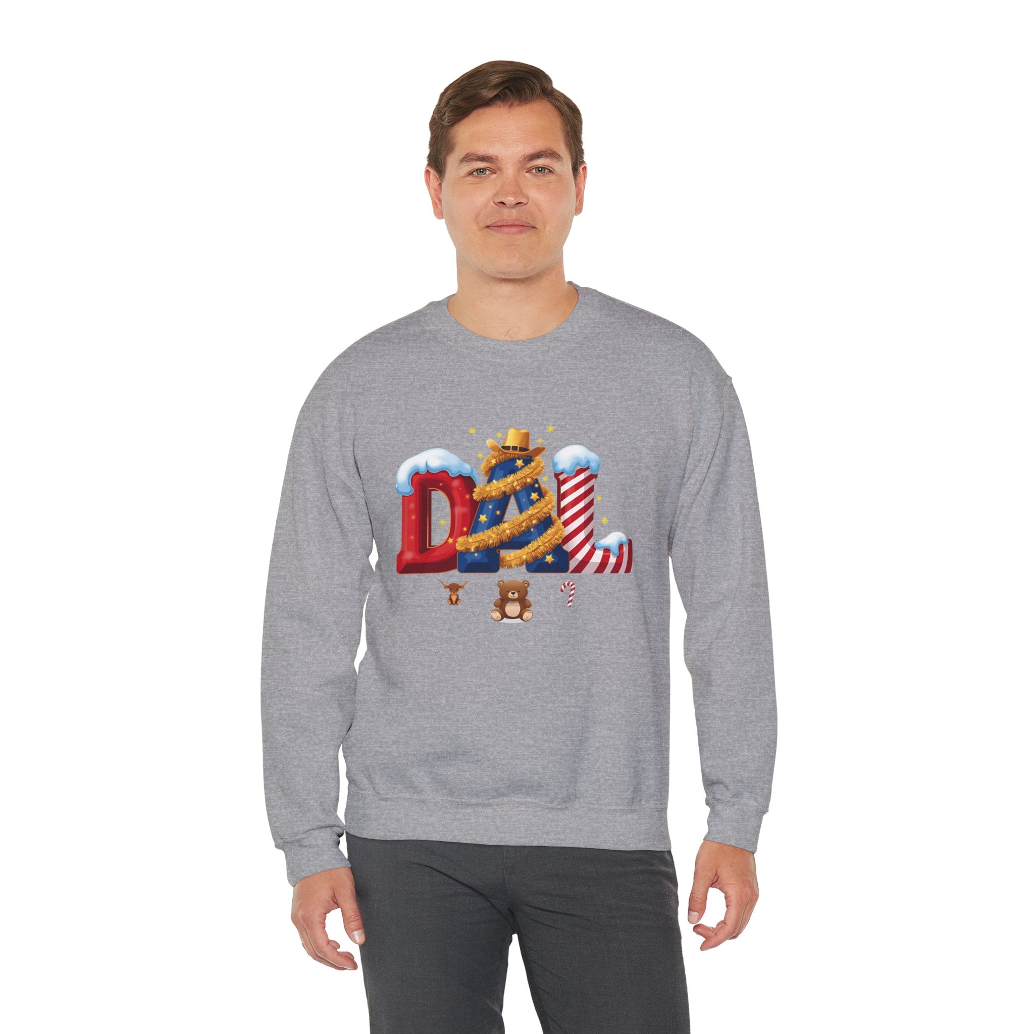 DAL Christmas Sweatshirt – Festive Holiday Letter Art Tee | Christmas Gift | Gildan 18000