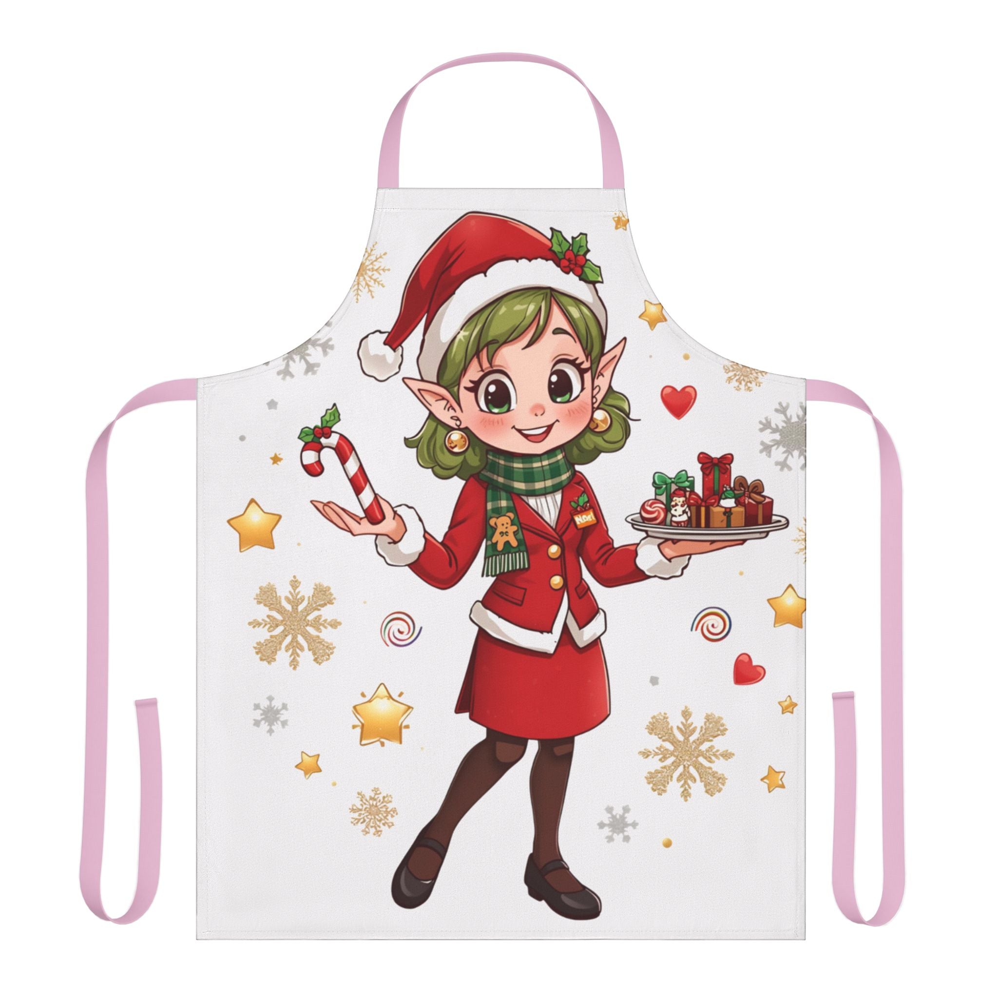 Christmas Elf Apron – Cute Holiday Baking Chef Apron with Candy Cane & Treats