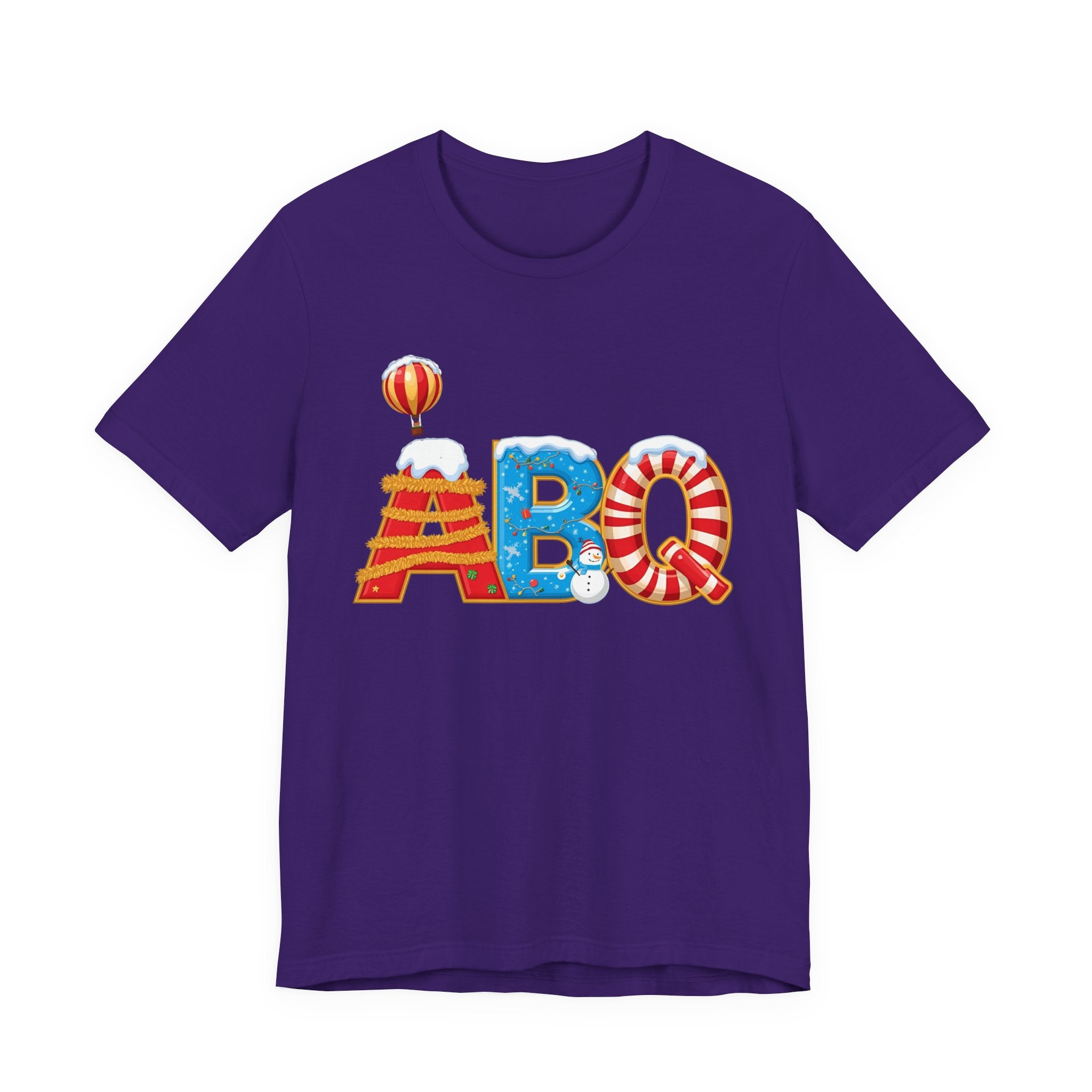 ABQ Christmas Shirt – Hot Air Balloon Candy Cane Letters Tee | Christmas Gift | Bella Canvas 3001