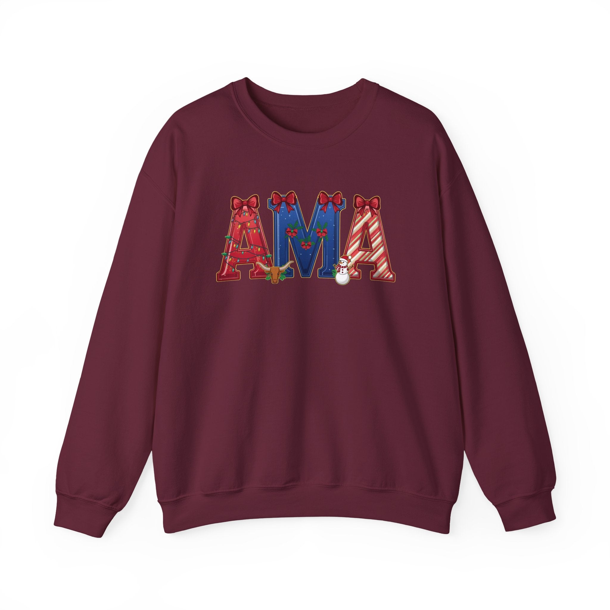 AMA Christmas Sweatshirt – Festive Holiday Airport Code Crewneck | Winter Travel Gift | Gildan 18000
