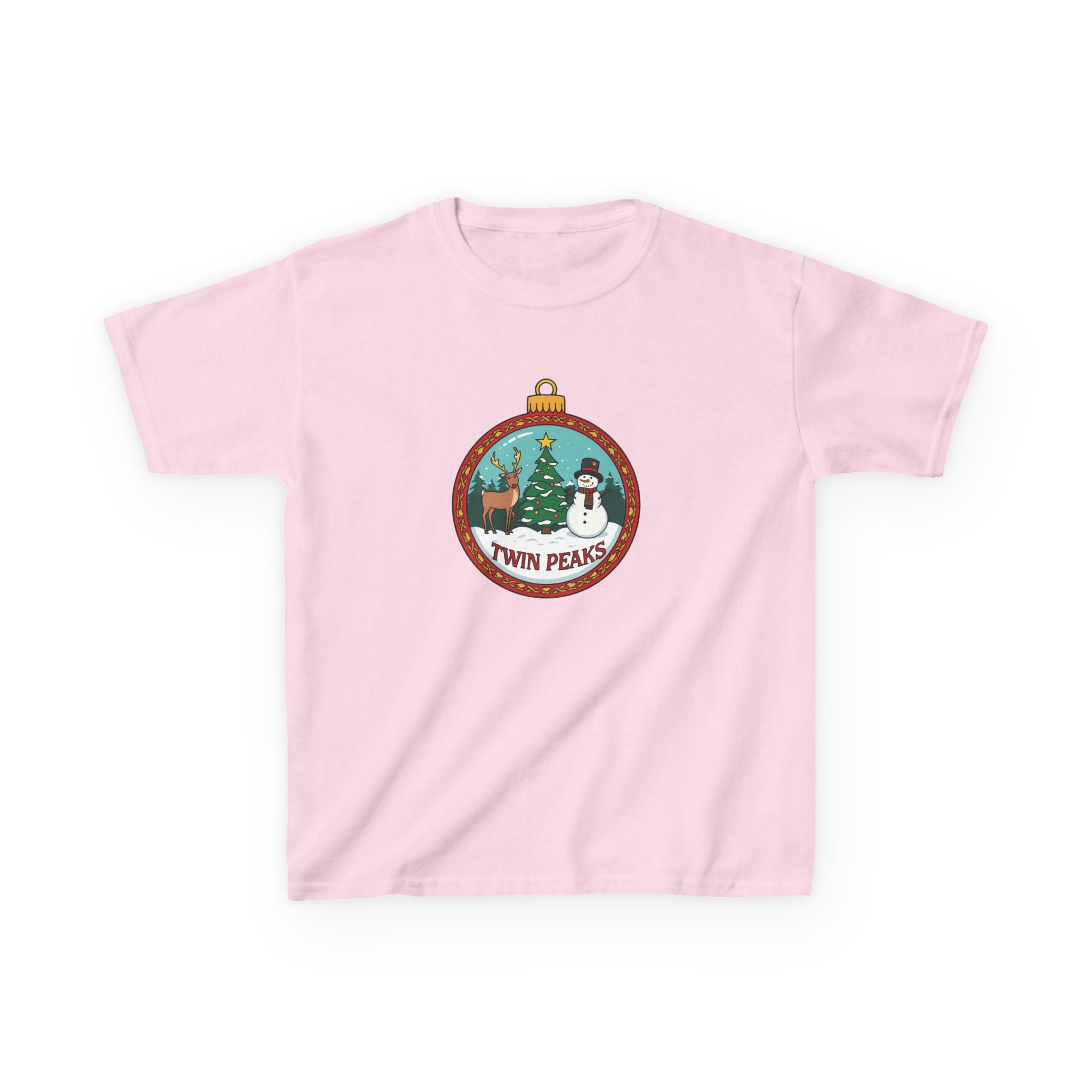 Twin Peaks Christmas Shirt – Snowman & Deer Ornament Scene Tee | Mountain Town Christmas Gift | Gildan 5000B