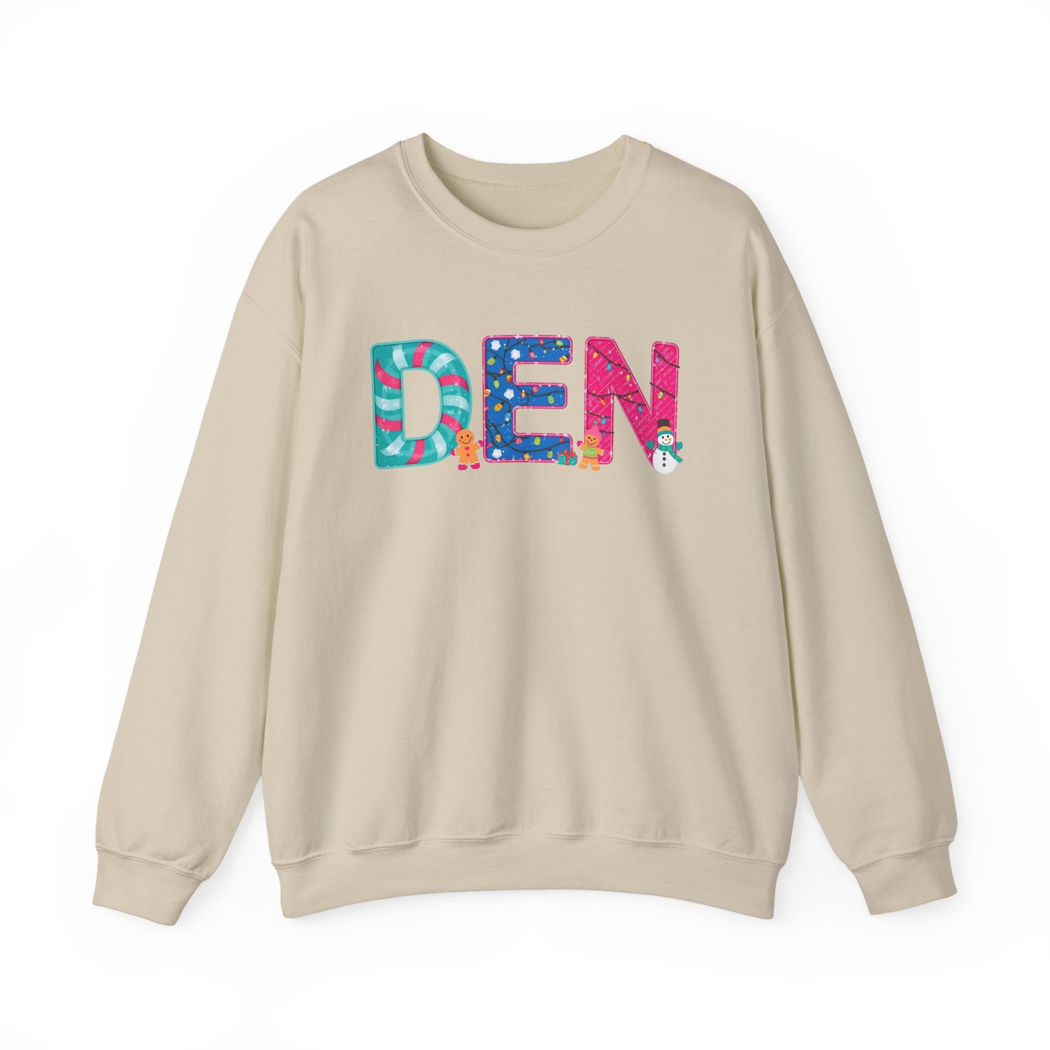 DEN Christmas Sweatshirt – Festive Holiday Letter Art Tee | Christmas Gift | Gildan 18000
