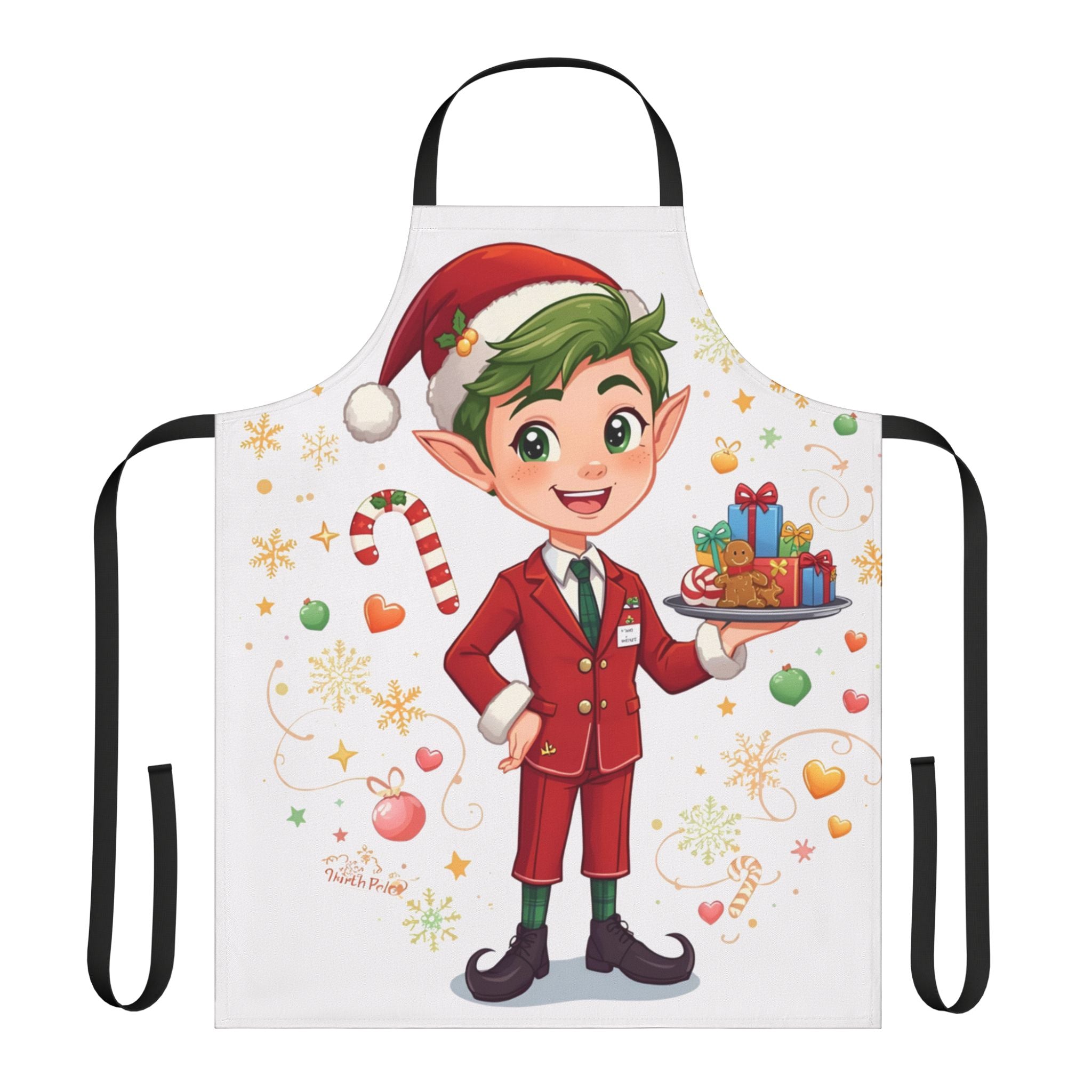 Christmas Elf Apron – Cute Holiday Baking Chef Apron with Candy Cane & Gift Design