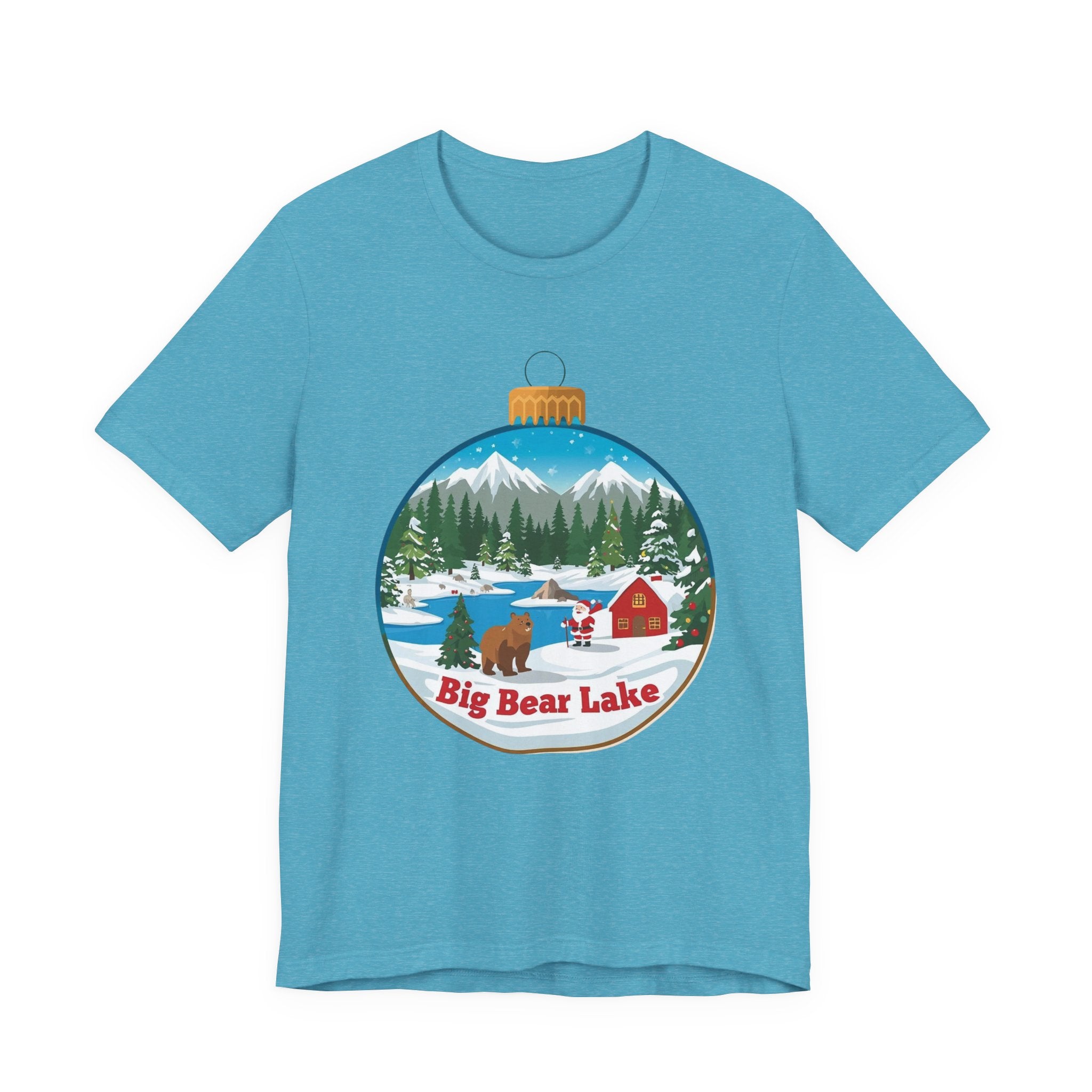 Big Bear Lake Christmas Ornament Scene T-Shirt – Santa, Cabin & Winter Mountains Tee