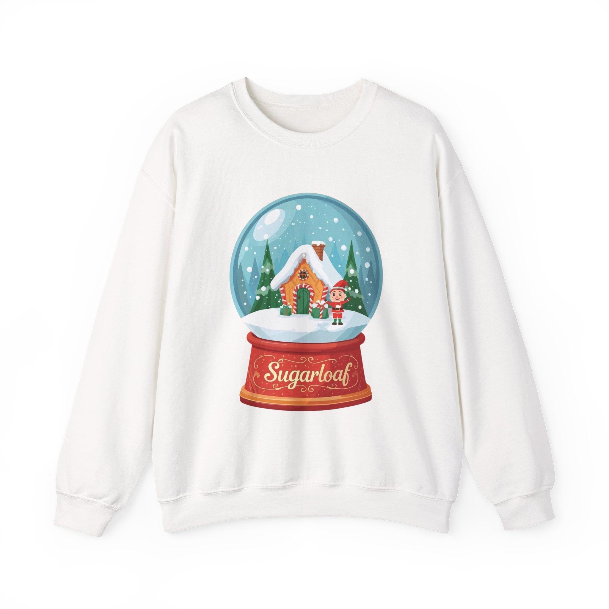 Sugarloaf Christmas Shirt – Snow Globe Elf & Candy Cottage Scene Tee | Mountain Town Christmas Gift | Gildan 18000