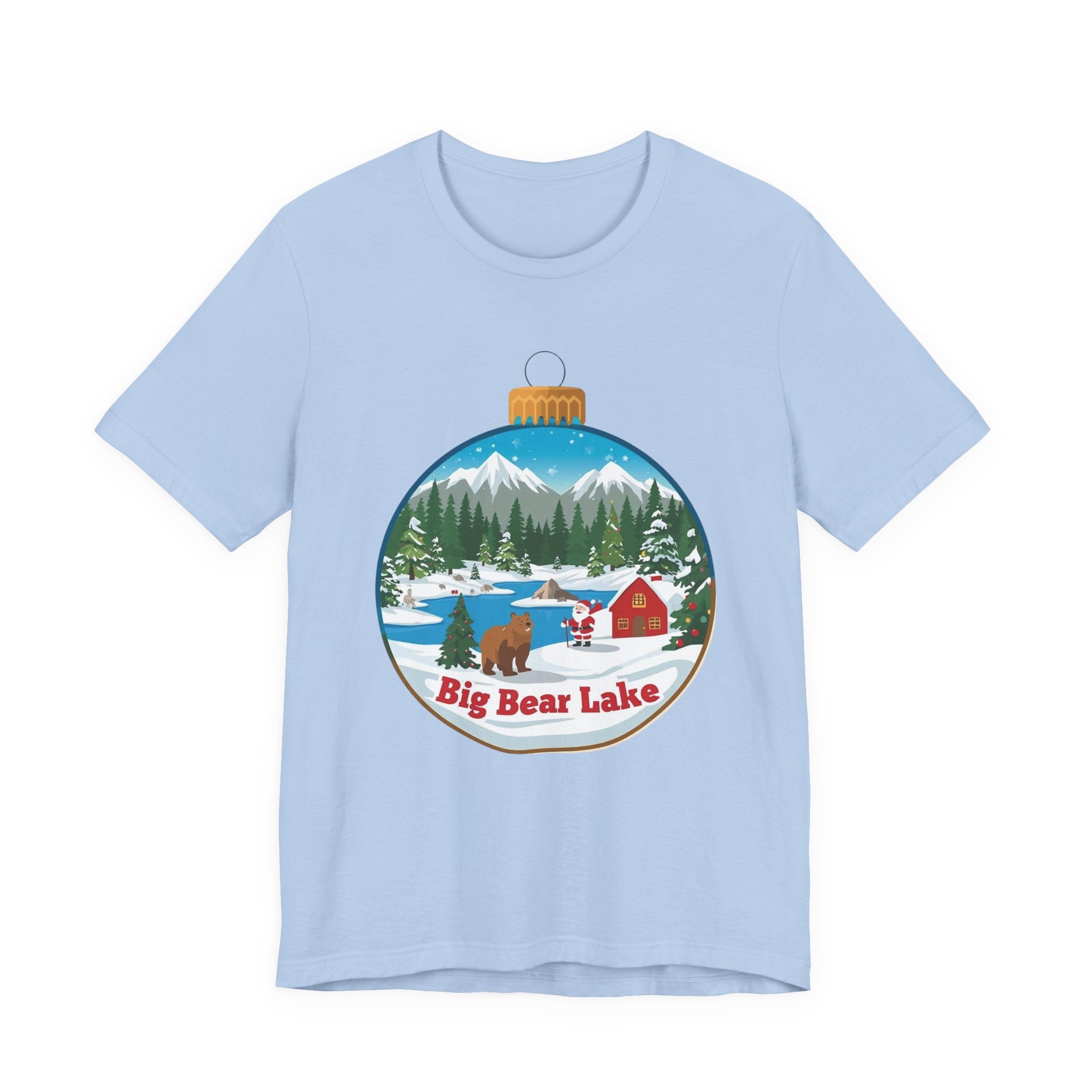 Big Bear Lake Christmas Ornament Scene T-Shirt – Santa, Cabin & Winter Mountains Tee