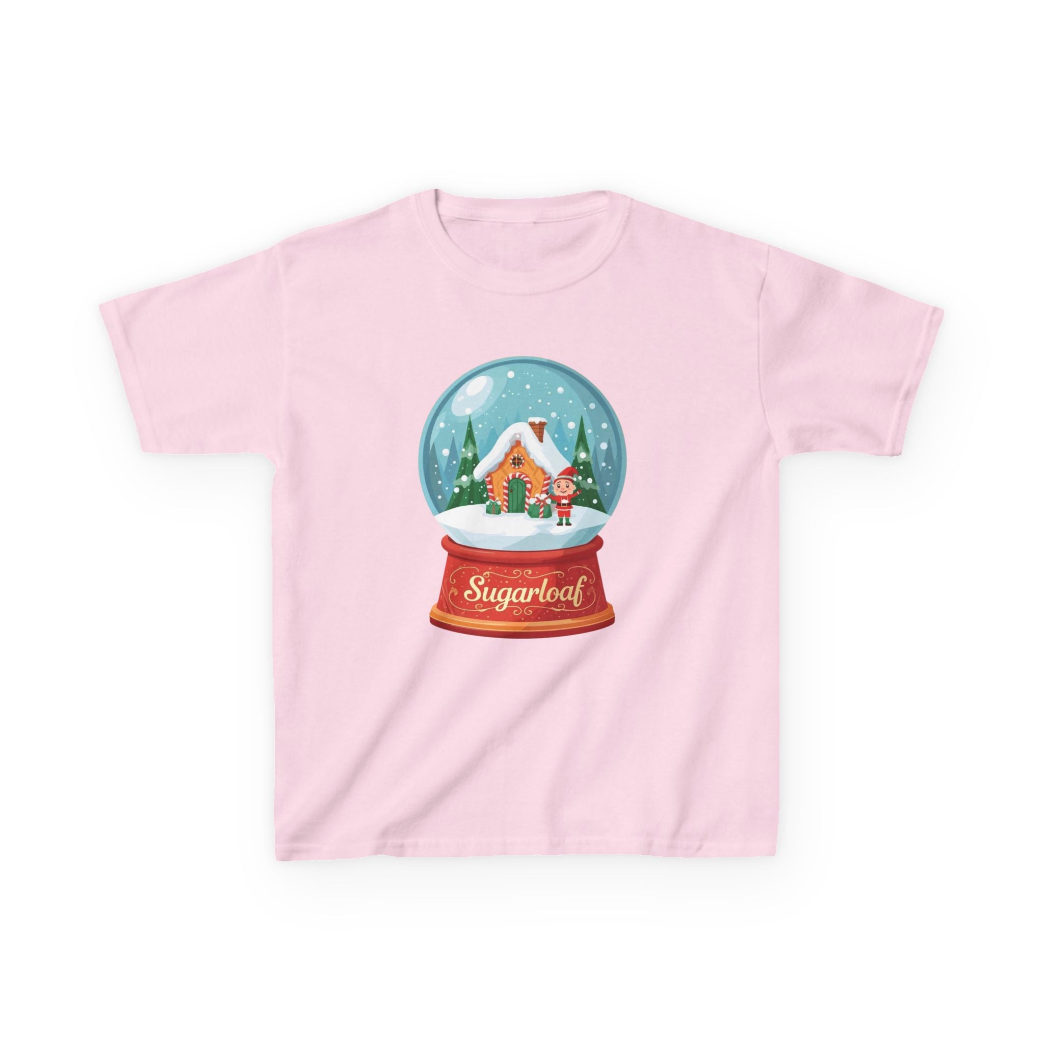 Sugarloaf Christmas Shirt – Snow Globe Elf & Candy Cottage Scene Tee | Mountain Town Christmas Gift | Gildan 5000B