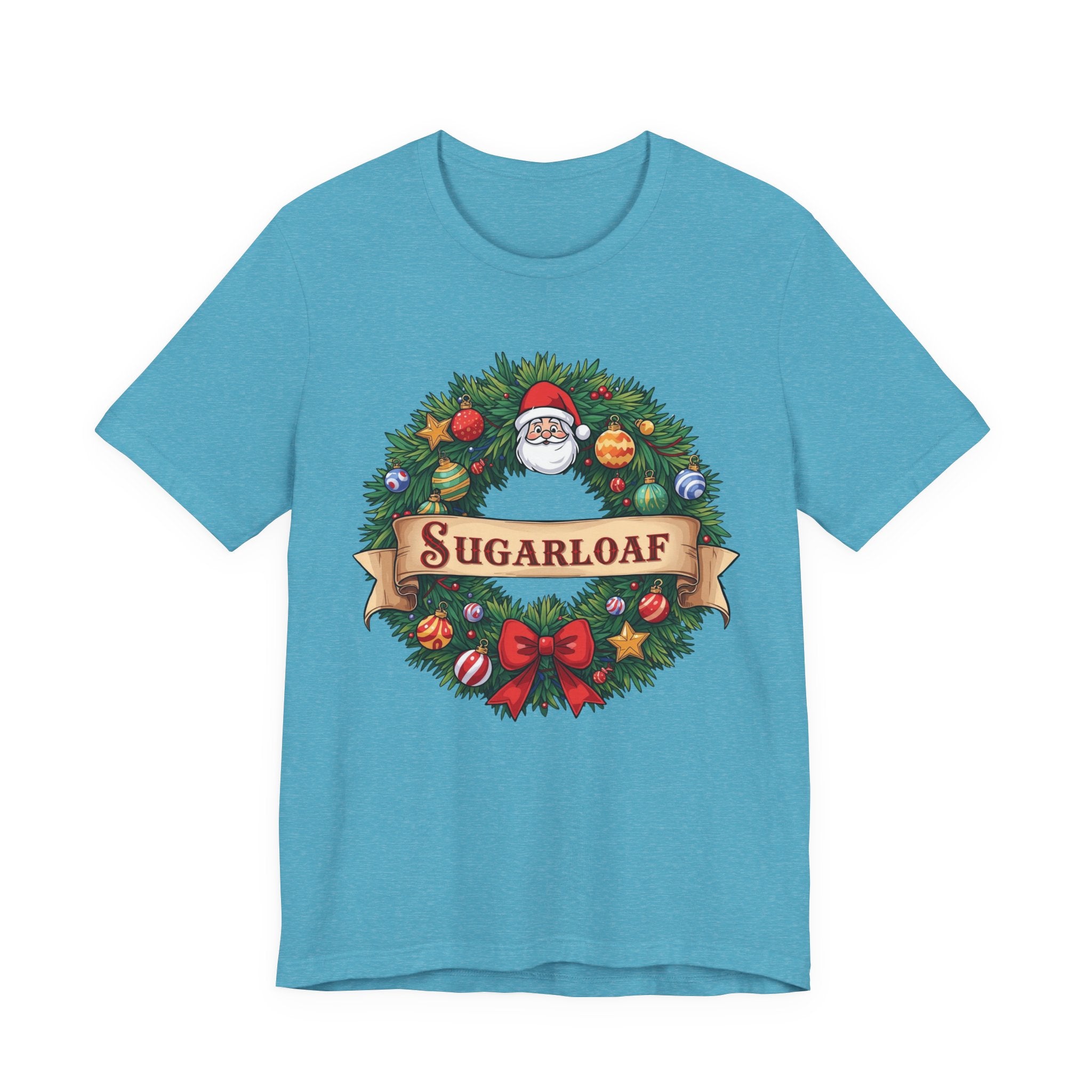 Sugarloaf Christmas Shirt – Festive Santa Wreath & Ornaments Tee | Mountain Town Christmas Gift | Bella Canvas 3001