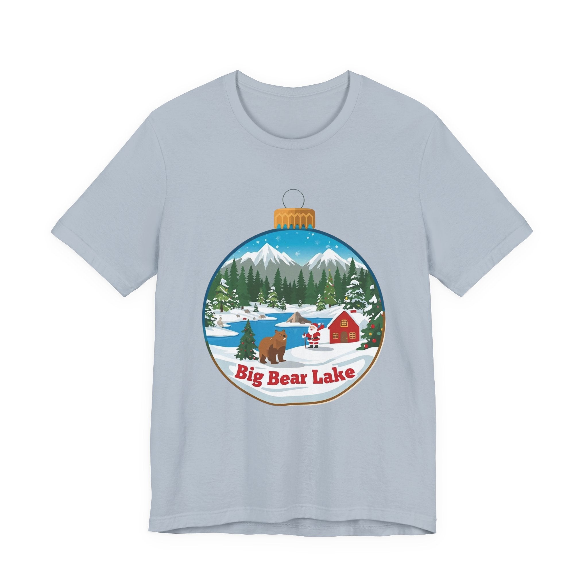 Big Bear Lake Christmas Ornament Scene T-Shirt – Santa, Cabin & Winter Mountains Tee