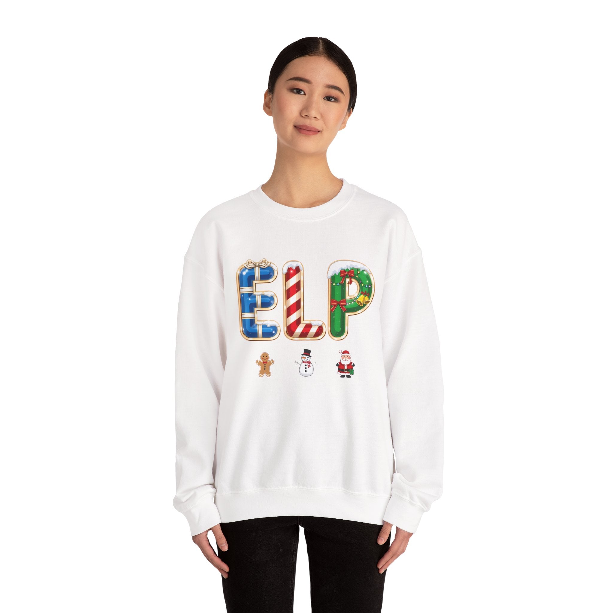 ELP Christmas Sweatshirt – Festive Holiday Letter Art Tee | Christmas Gift | Gildan 18000