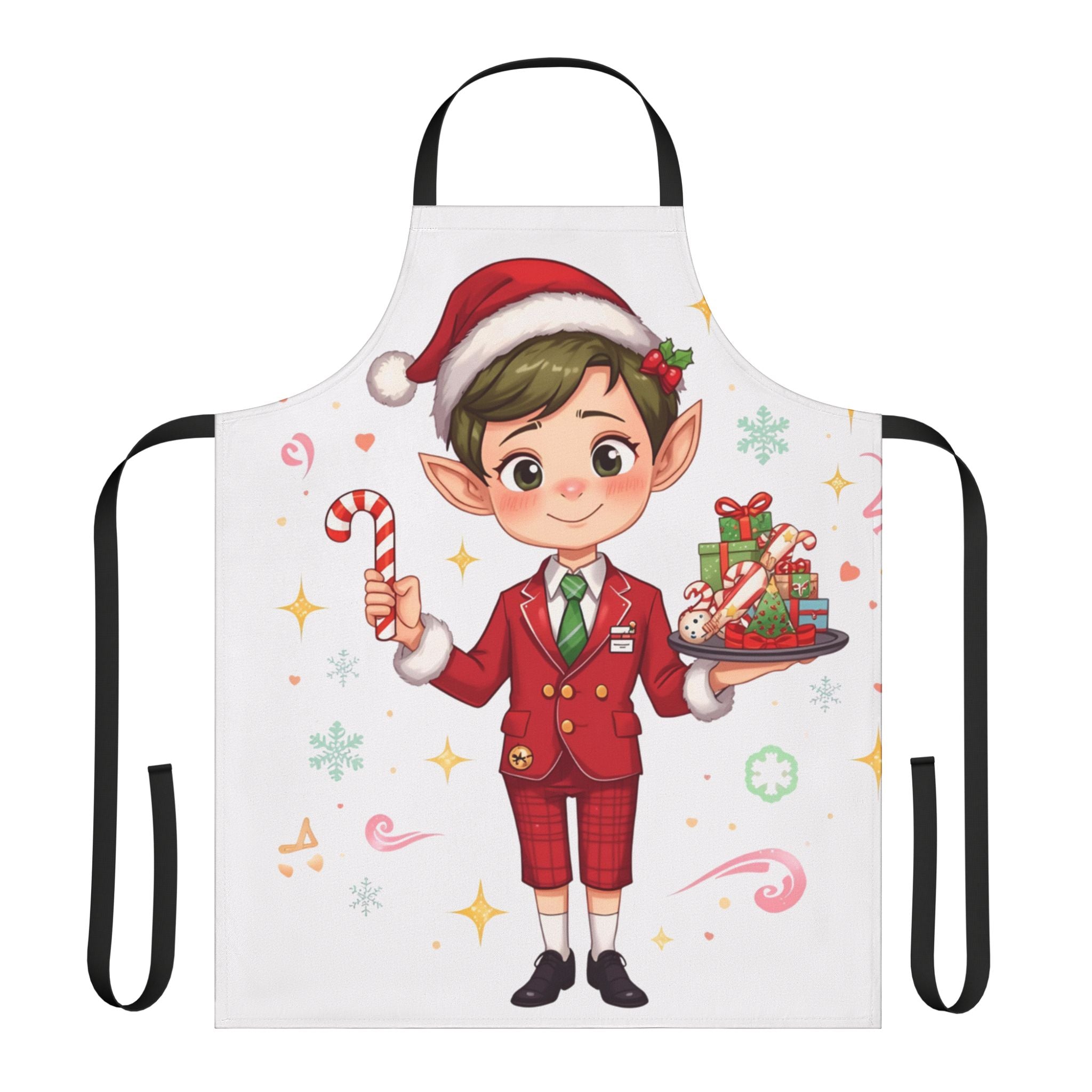 Christmas Elf Apron — Cute Holiday Baking Apron with Candy Cane & Gift Design