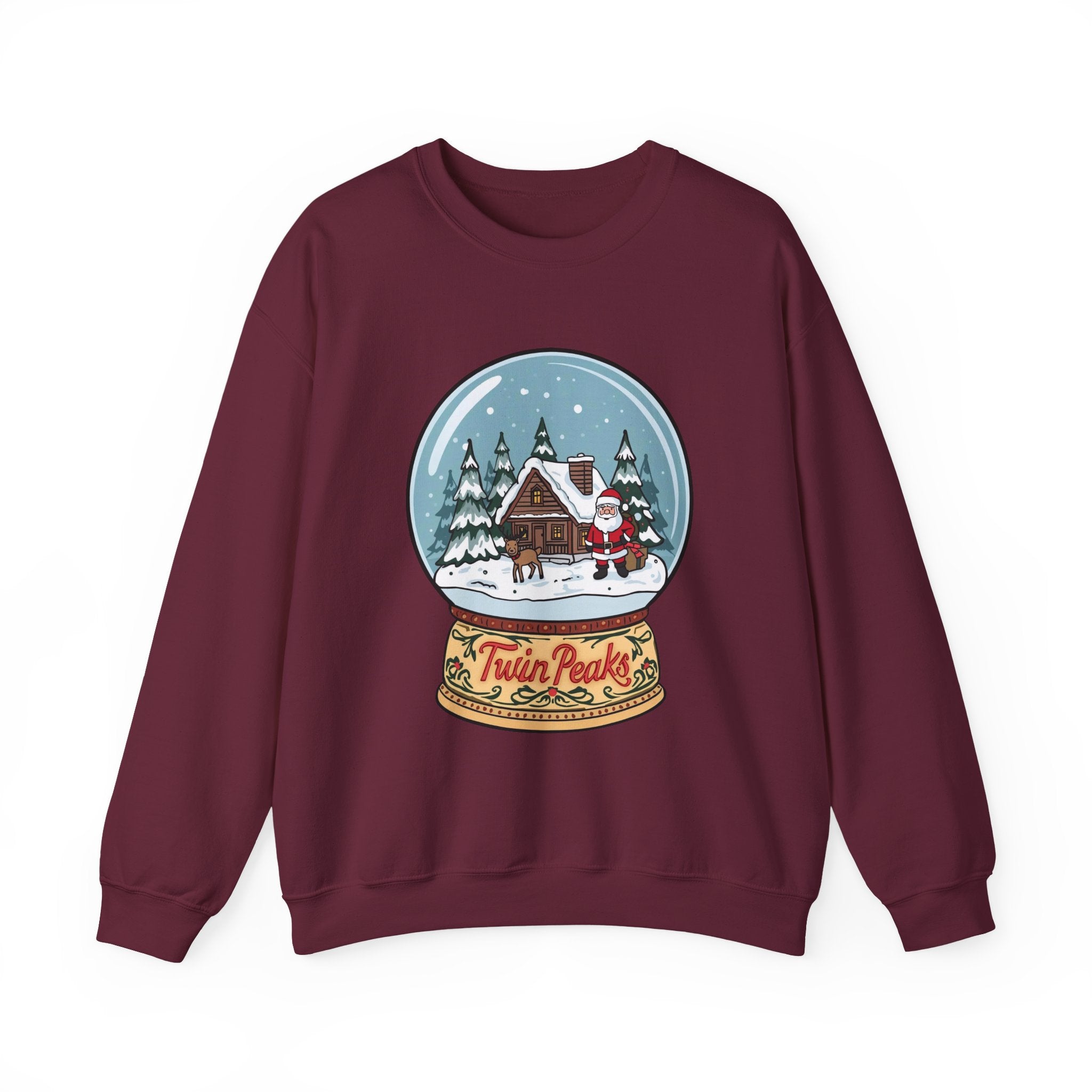 Twin Peaks Christmas Shirt – Snow Globe Santa & Cabin Scene Tee | Mountain Town Christmas Gift | Gildan 18000