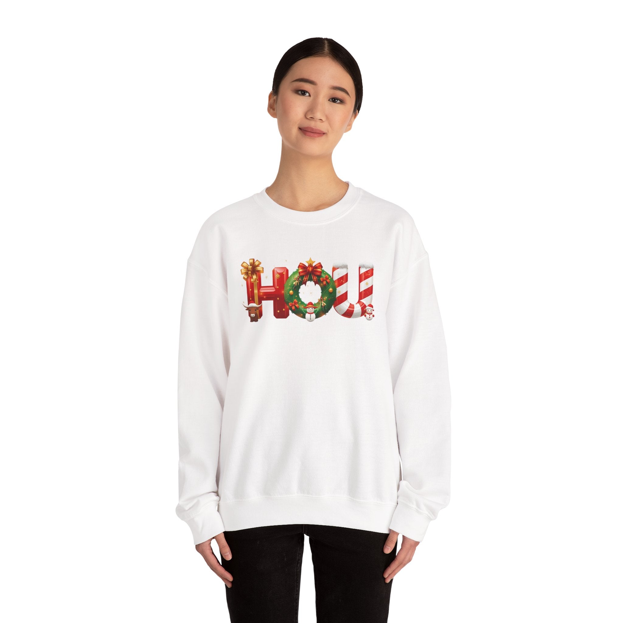 HOU Christmas Sweatshirt – Festive Holiday Letter Art Tee | Christmas Gift | Gildan 18000