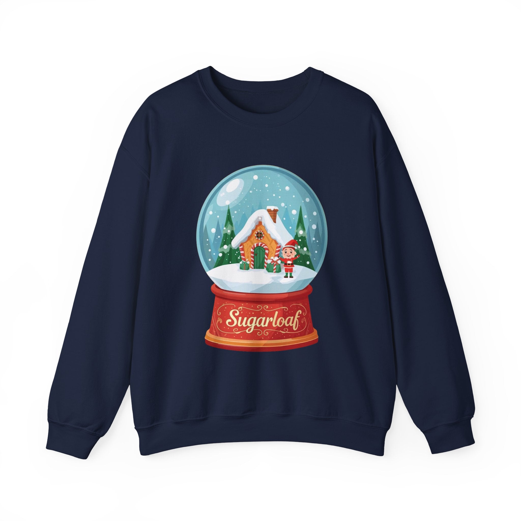 Sugarloaf Christmas Shirt – Snow Globe Elf & Candy Cottage Scene Tee | Mountain Town Christmas Gift | Gildan 18000