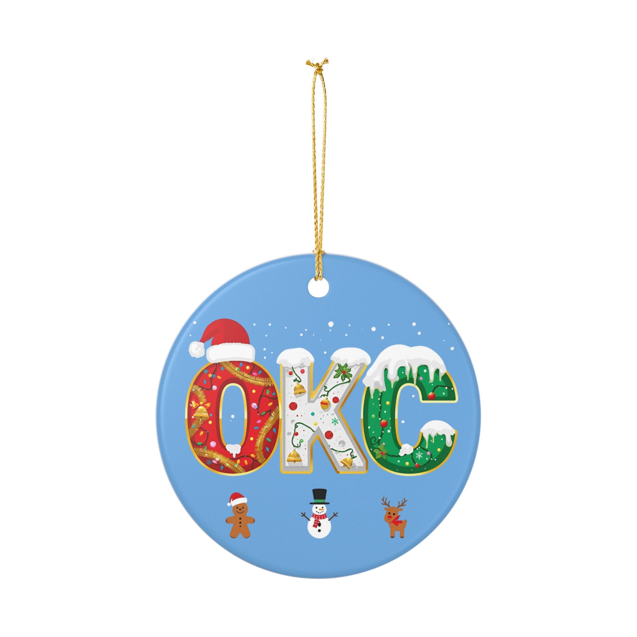 OKC Christmas Ornament – Festive Holiday Airport Art | Holiday Travel Gift | Ceramic Ornament