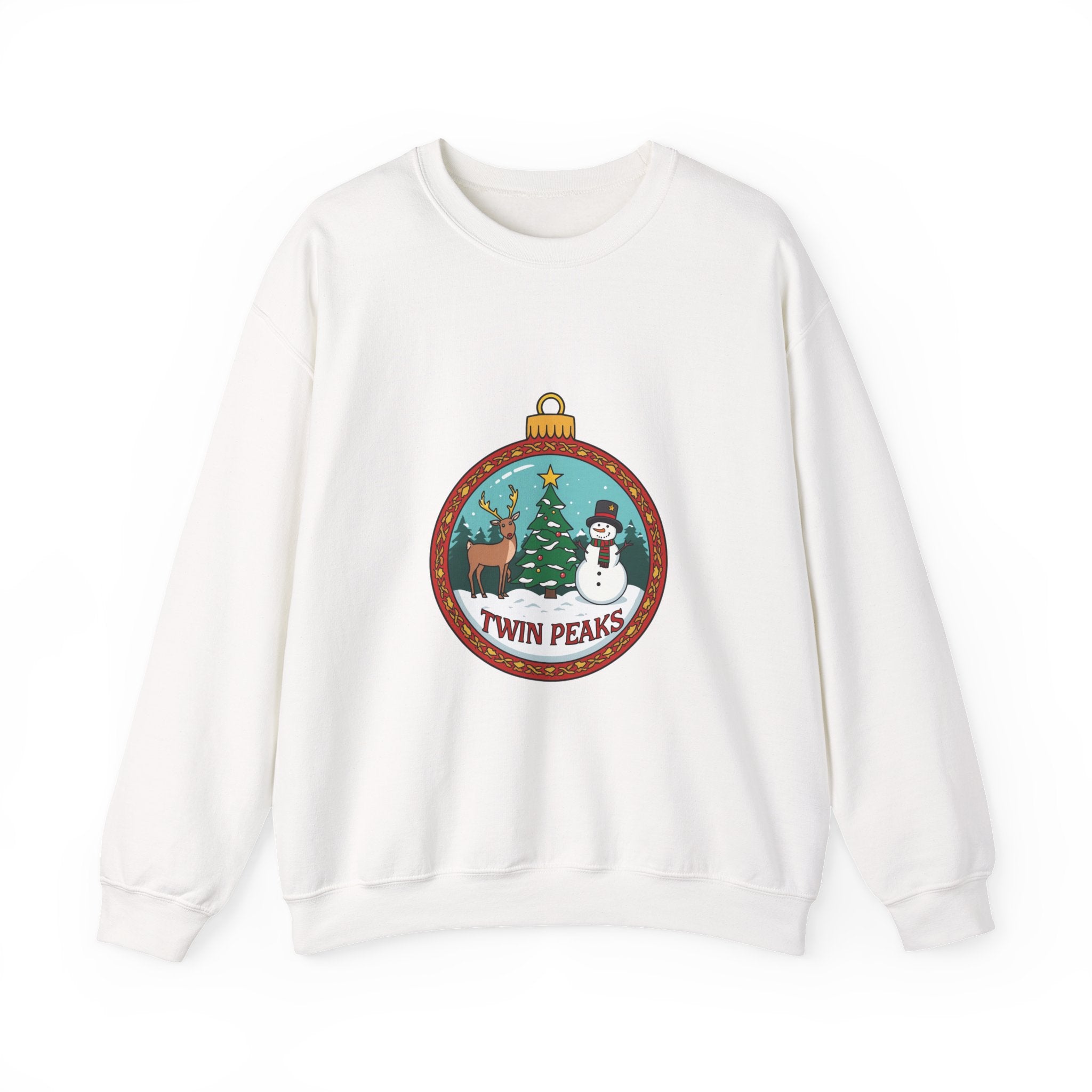 Twin Peaks Christmas Shirt – Snowman & Deer Ornament Scene Tee | Mountain Town Christmas Gift | Gildan 18000