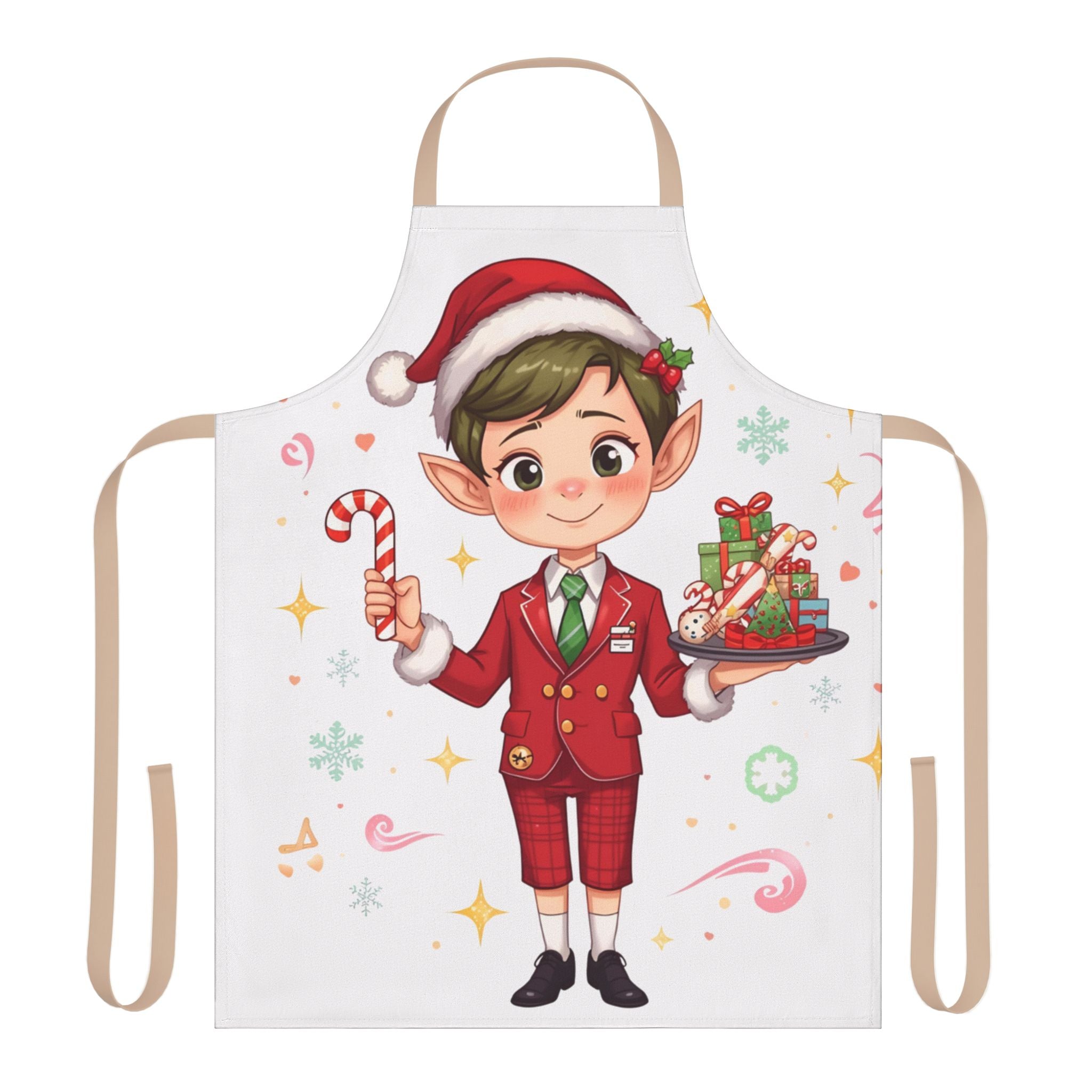 Christmas Elf Apron — Cute Holiday Baking Apron with Candy Cane & Gift Design