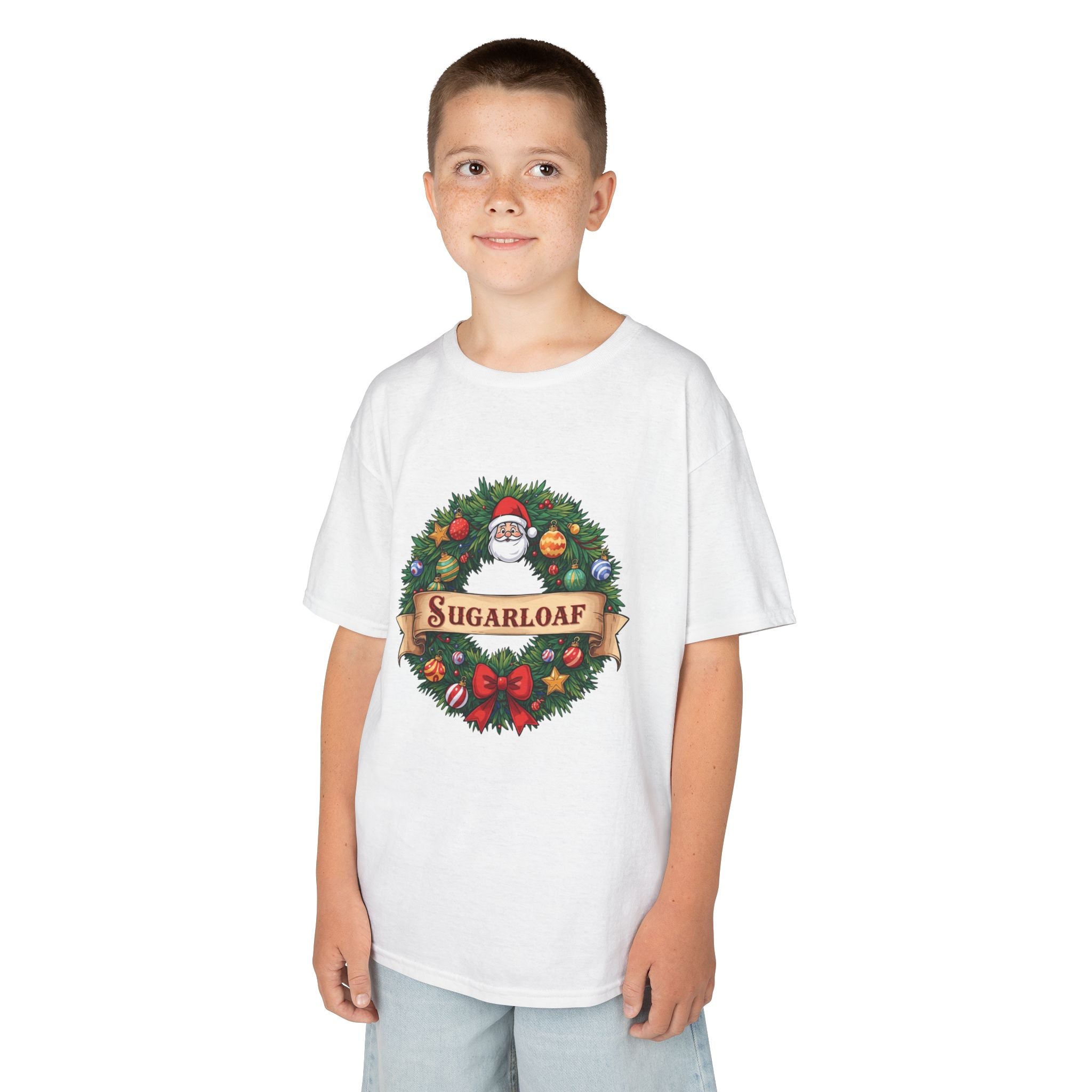 Sugarloaf Christmas Shirt – Festive Santa Wreath & Ornaments Tee | Mountain Town Christmas Gift | Gildan 5000B
