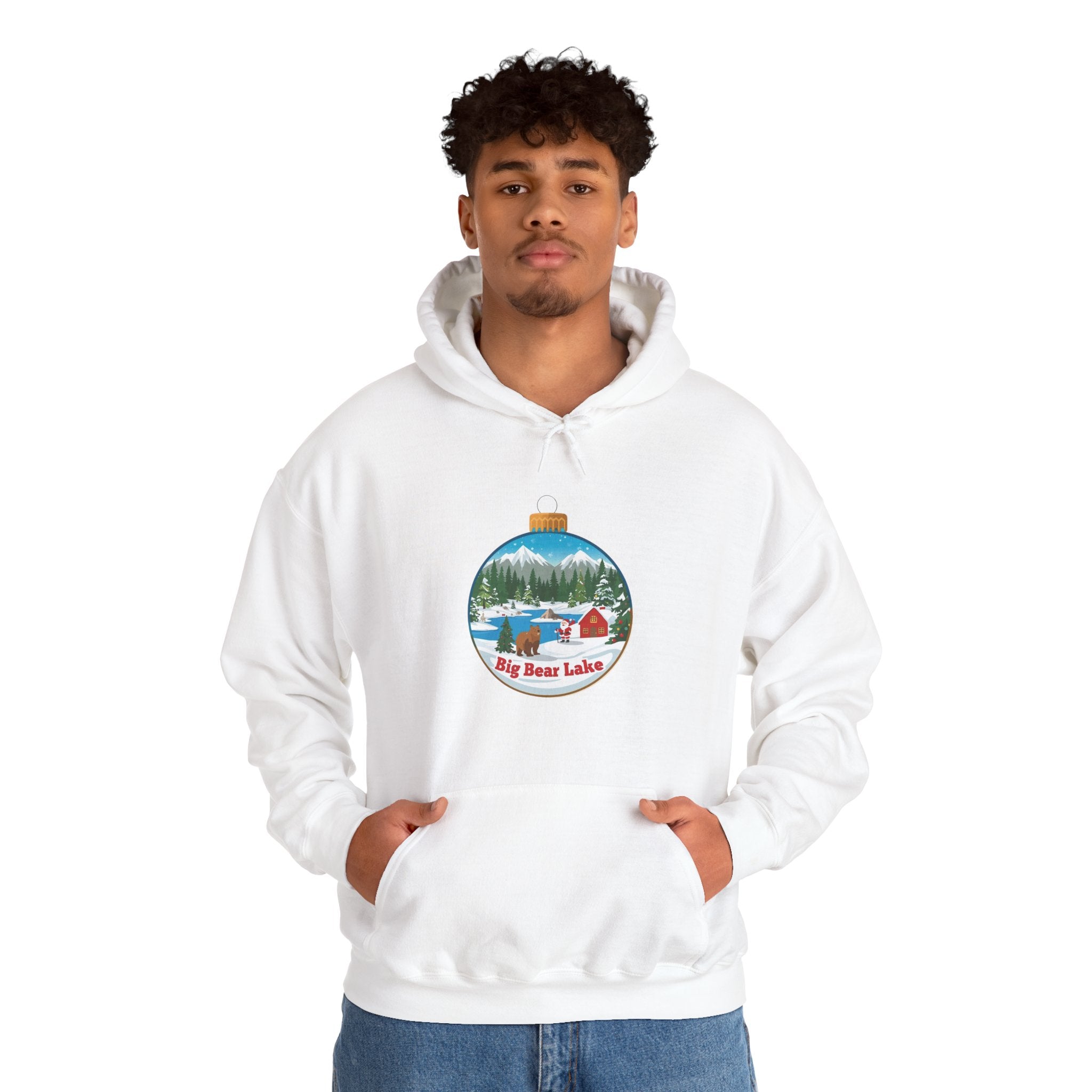 Big Bear Lake Christmas Hoodie – Santa Winter Ornament Cabin Pullover | Cute Mountain Holiday Hoodie | Santa & Bear Gift Hoodie | Gildan 18500