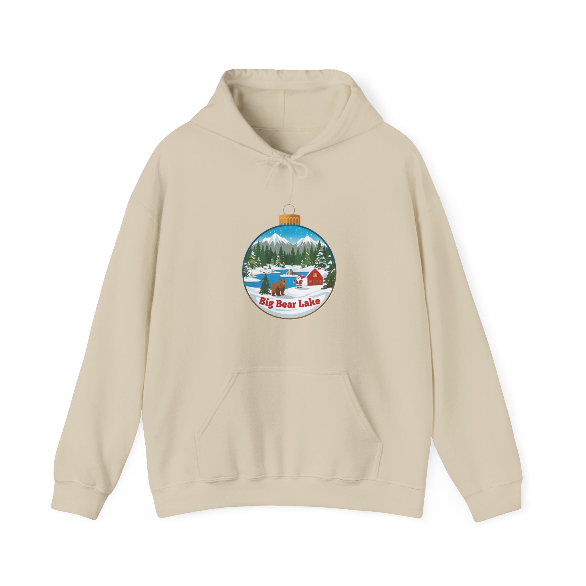 Big Bear Lake Christmas Hoodie – Santa Winter Ornament Cabin Pullover | Cute Mountain Holiday Hoodie | Santa & Bear Gift Hoodie | Gildan 18500