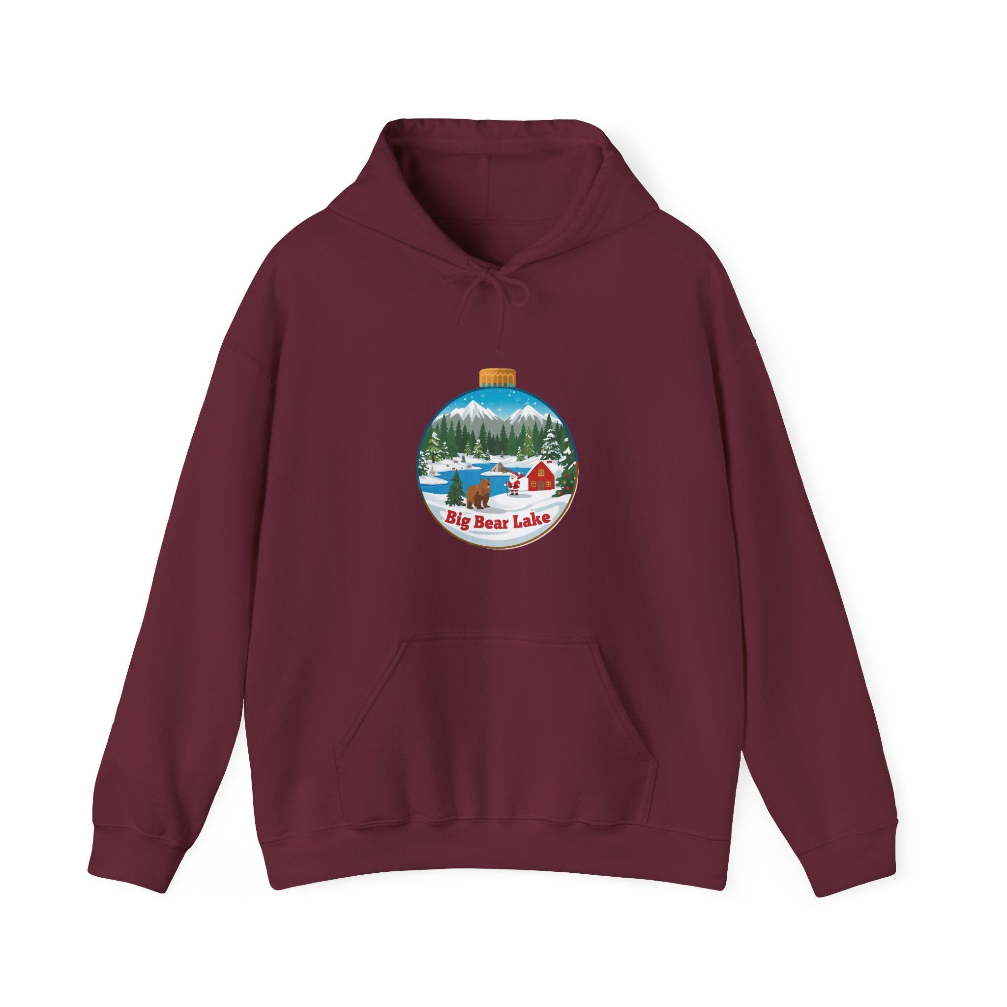 Big Bear Lake Christmas Hoodie – Santa Winter Ornament Cabin Pullover | Cute Mountain Holiday Hoodie | Santa & Bear Gift Hoodie | Gildan 18500