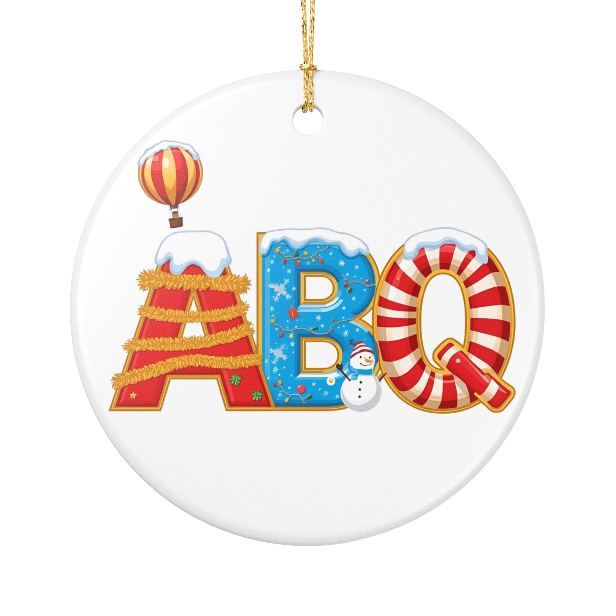 ABQ Christmas Ornament – Festive Holiday Letter Art | Holiday Travel Gift | Ceramic Ornament
