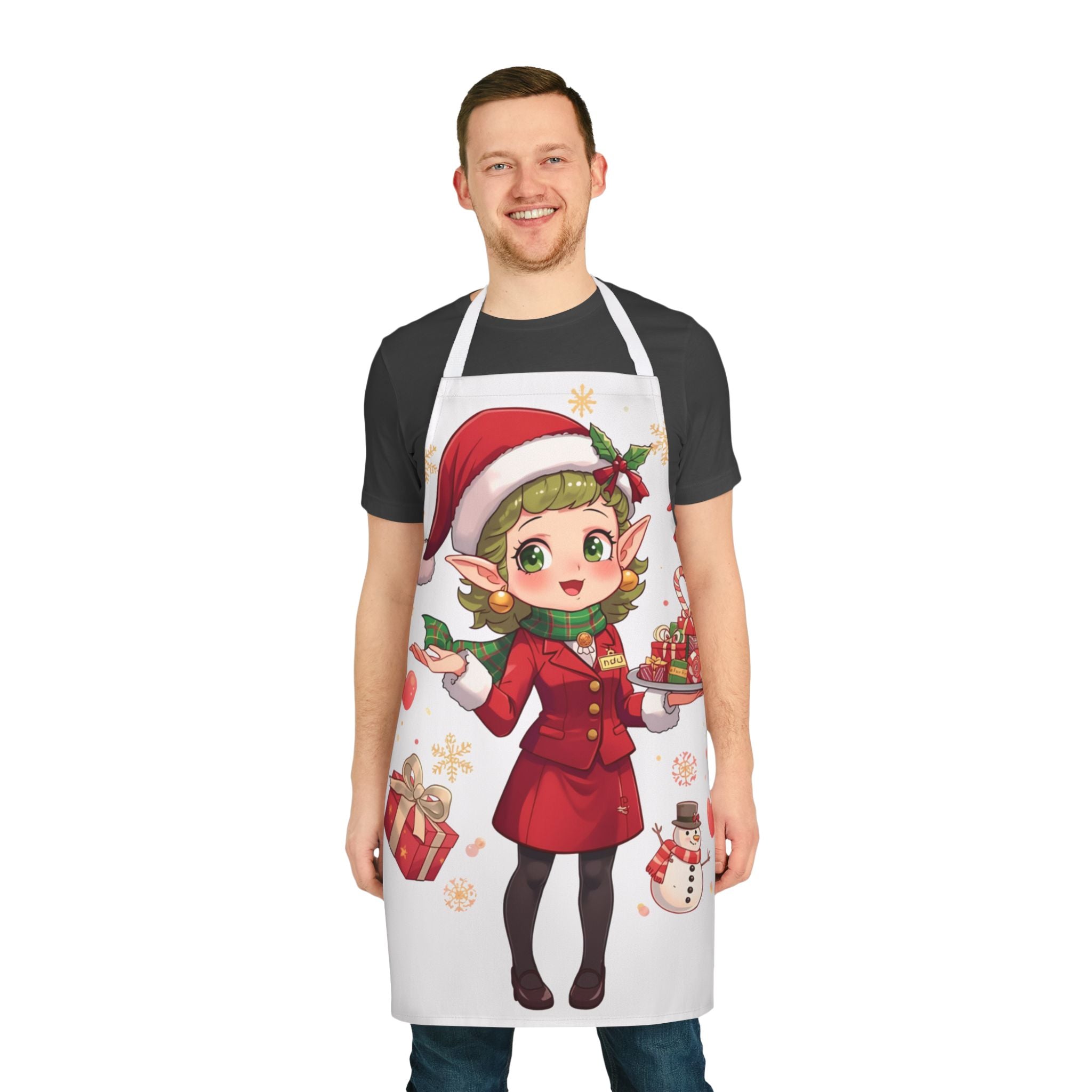 Christmas Elf Apron — Cute Holiday Baking Apron with Candy Canes & Gifts