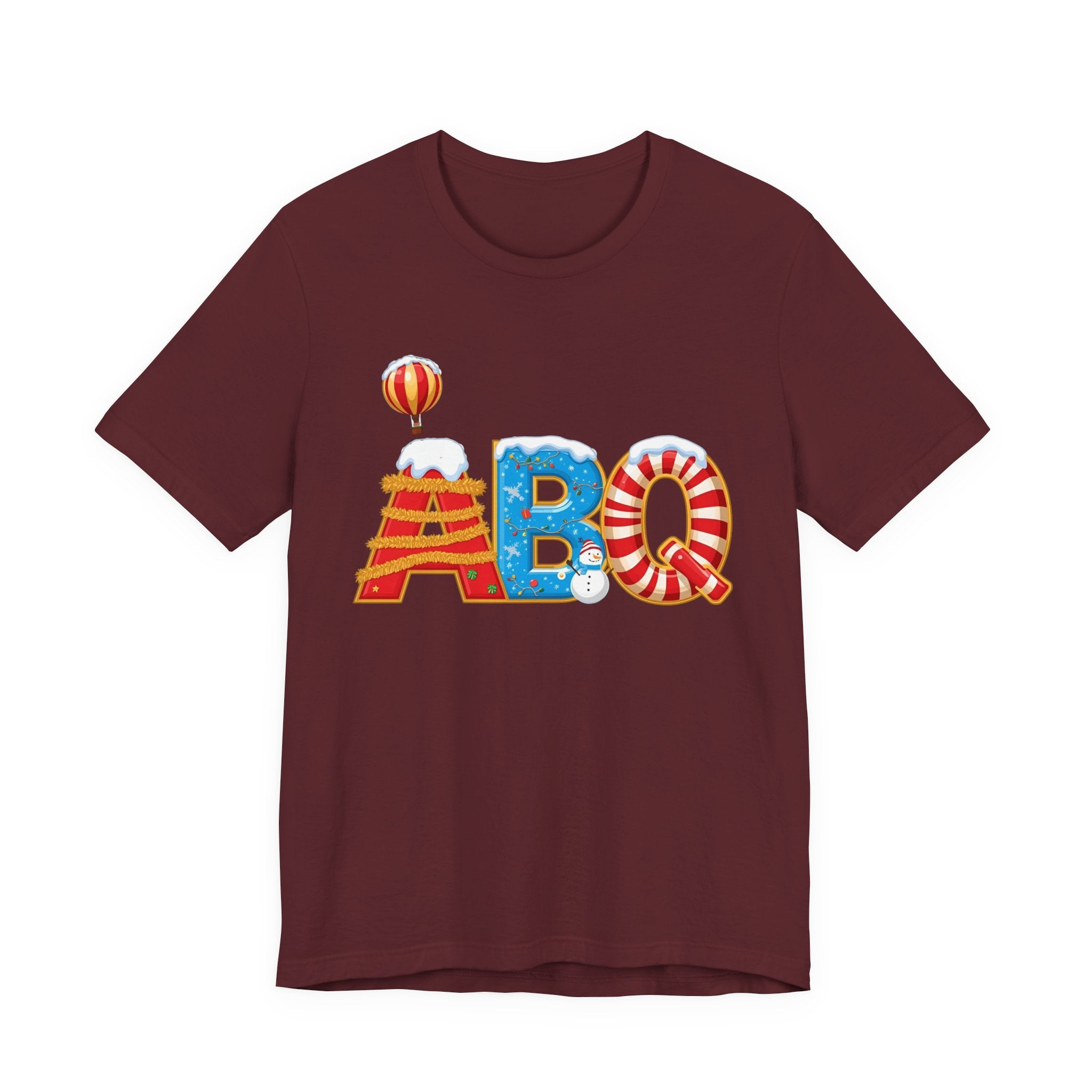 ABQ Christmas Shirt – Hot Air Balloon Candy Cane Letters Tee | Christmas Gift | Bella Canvas 3001