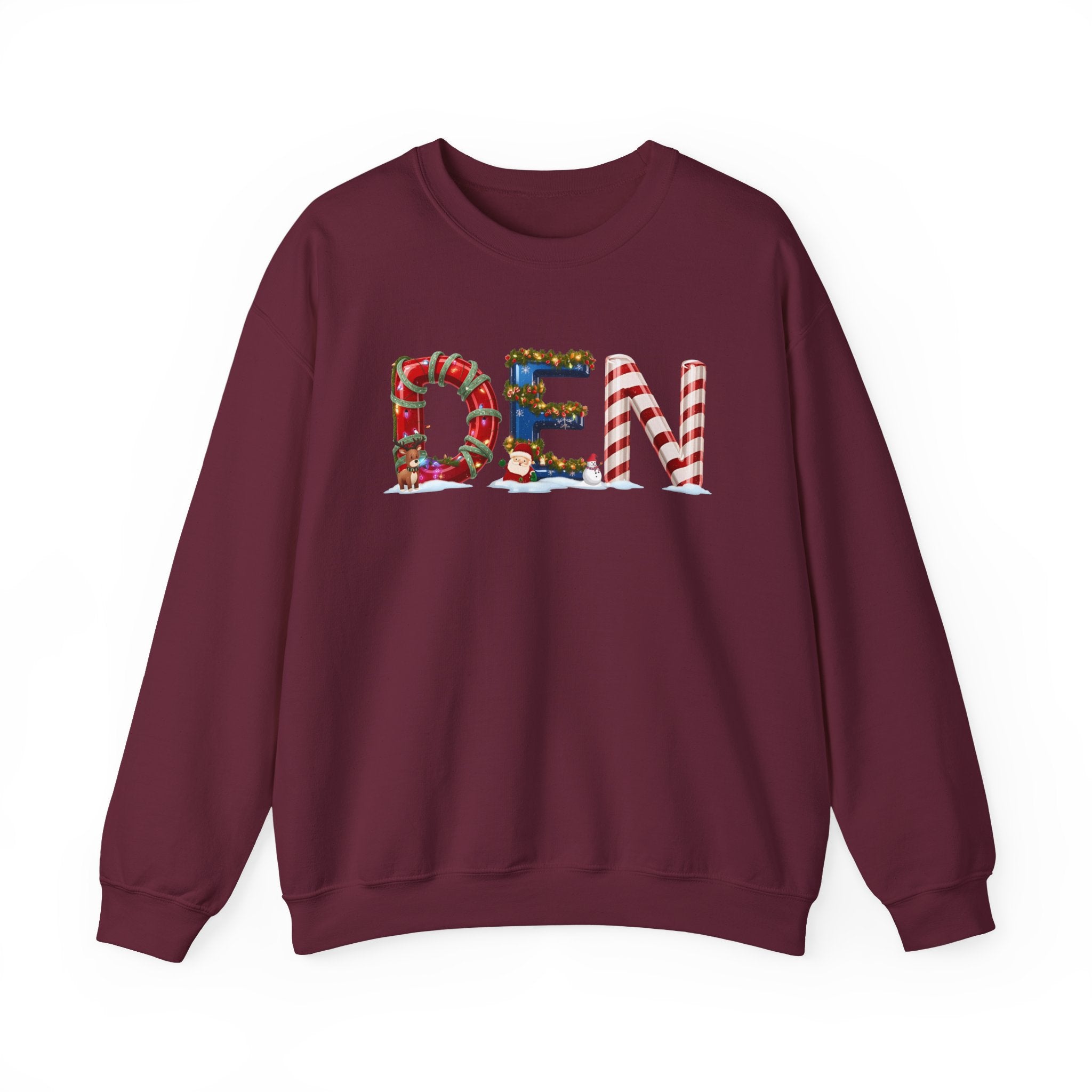 DEN Christmas Sweatshirt – Festive Holiday Letter Art Tee | Christmas Gift | Gildan 18000