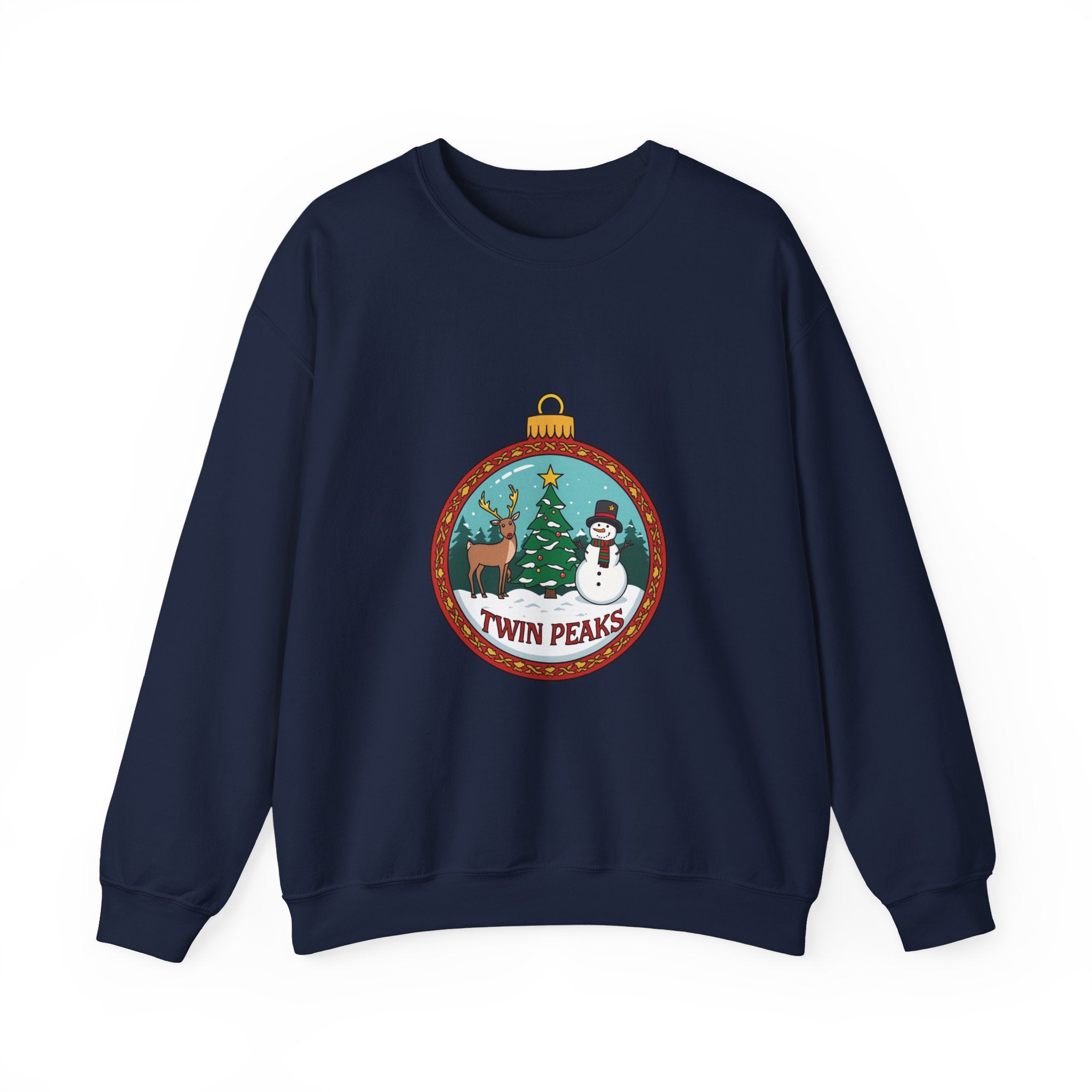 Twin Peaks Christmas Shirt – Snowman & Deer Ornament Scene Tee | Mountain Town Christmas Gift | Gildan 18000