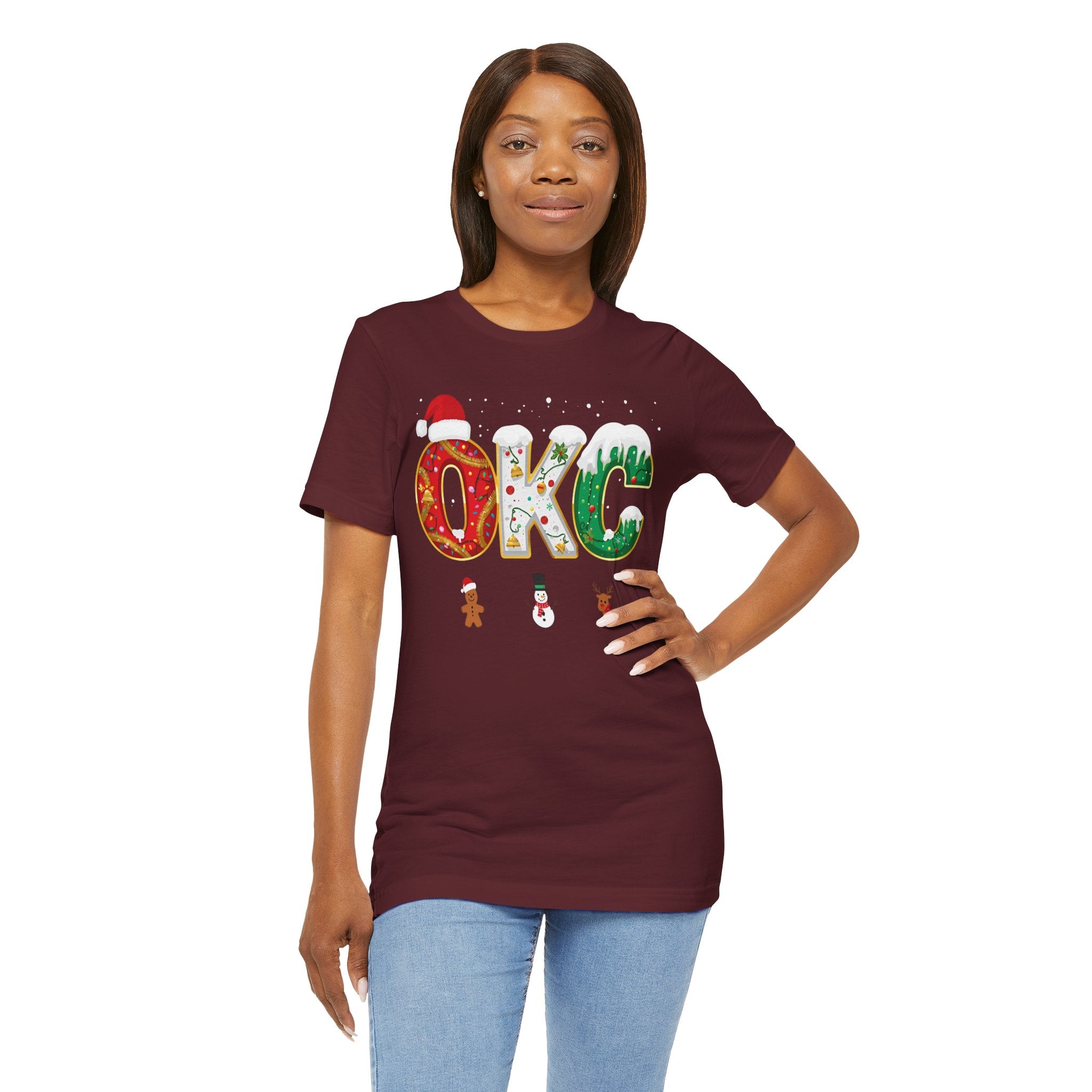 OKC Christmas Shirt – Festive Letter Art Tee | Christmas Gift | Bella Canvas 3001
