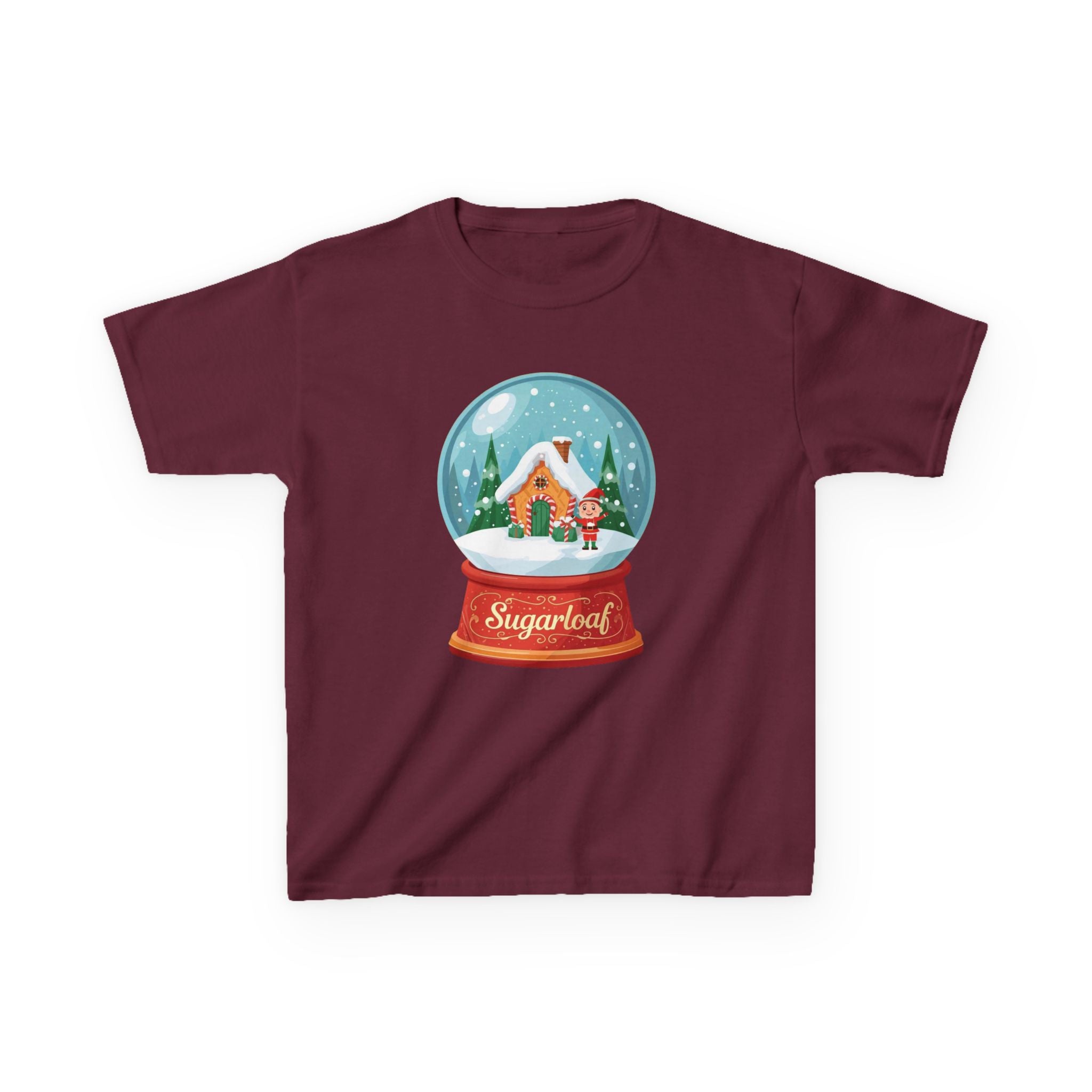 Sugarloaf Christmas Shirt – Snow Globe Elf & Candy Cottage Scene Tee | Mountain Town Christmas Gift | Gildan 5000B