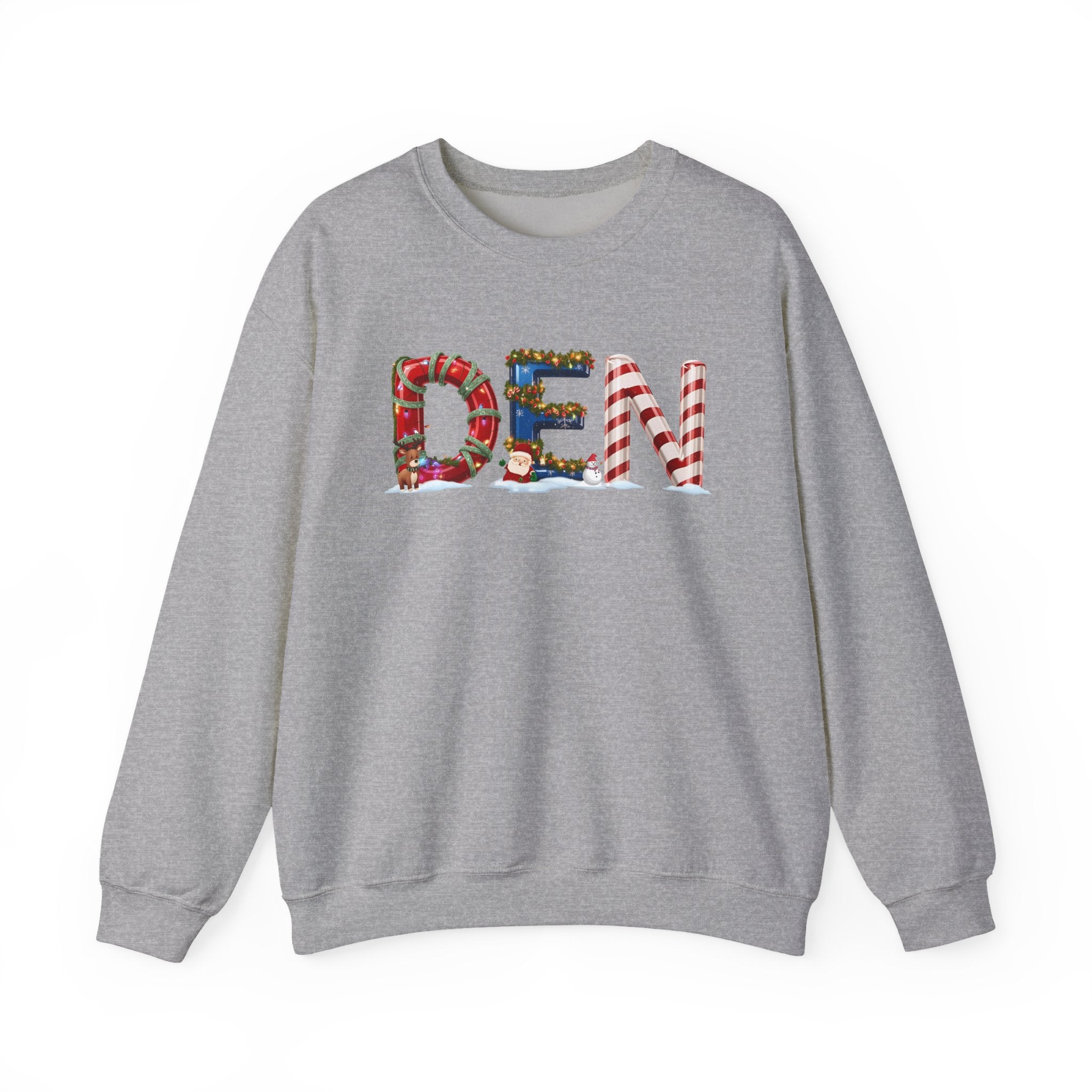 DEN Christmas Sweatshirt – Festive Holiday Letter Art Tee | Christmas Gift | Gildan 18000