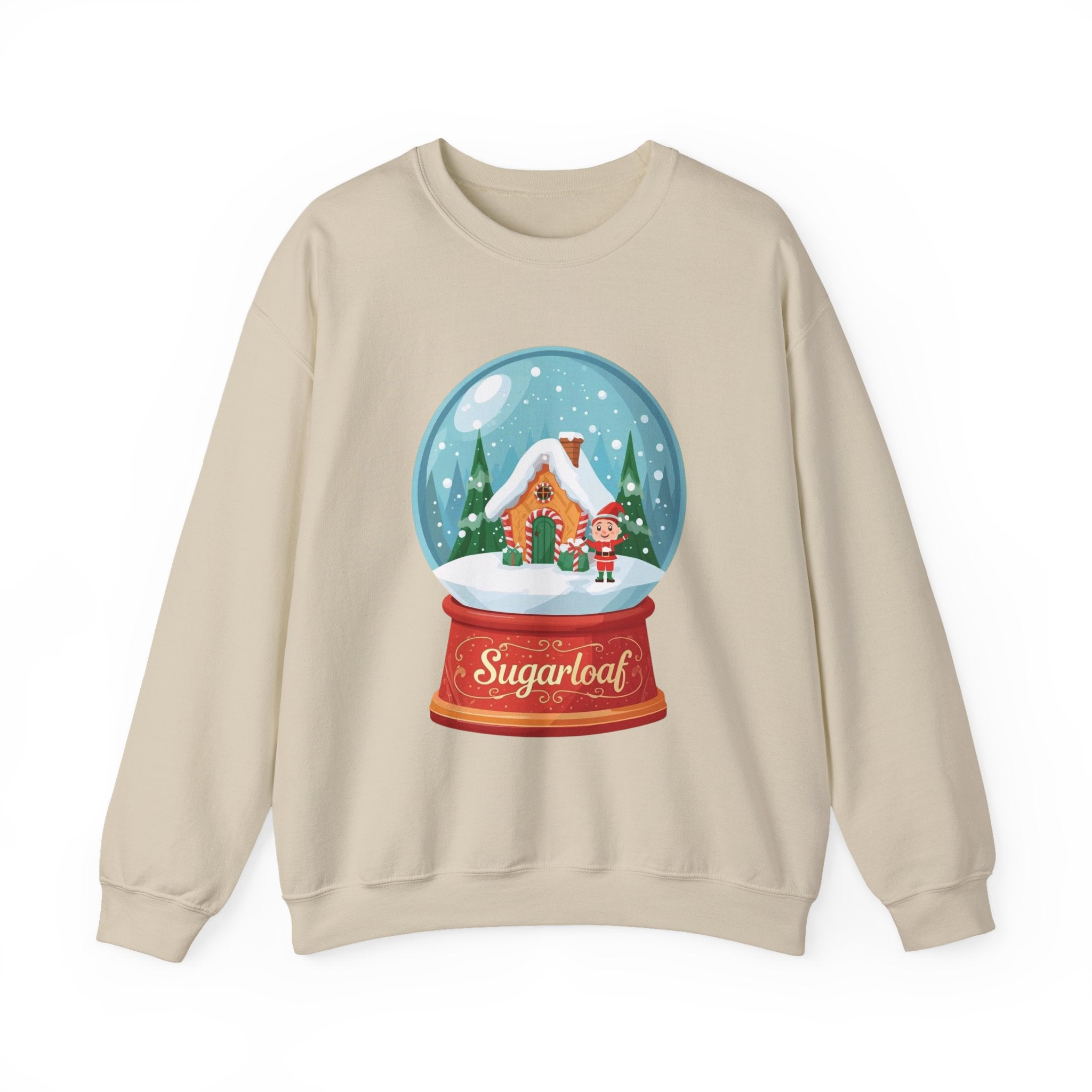 Sugarloaf Christmas Shirt – Snow Globe Elf & Candy Cottage Scene Tee | Mountain Town Christmas Gift | Gildan 18000
